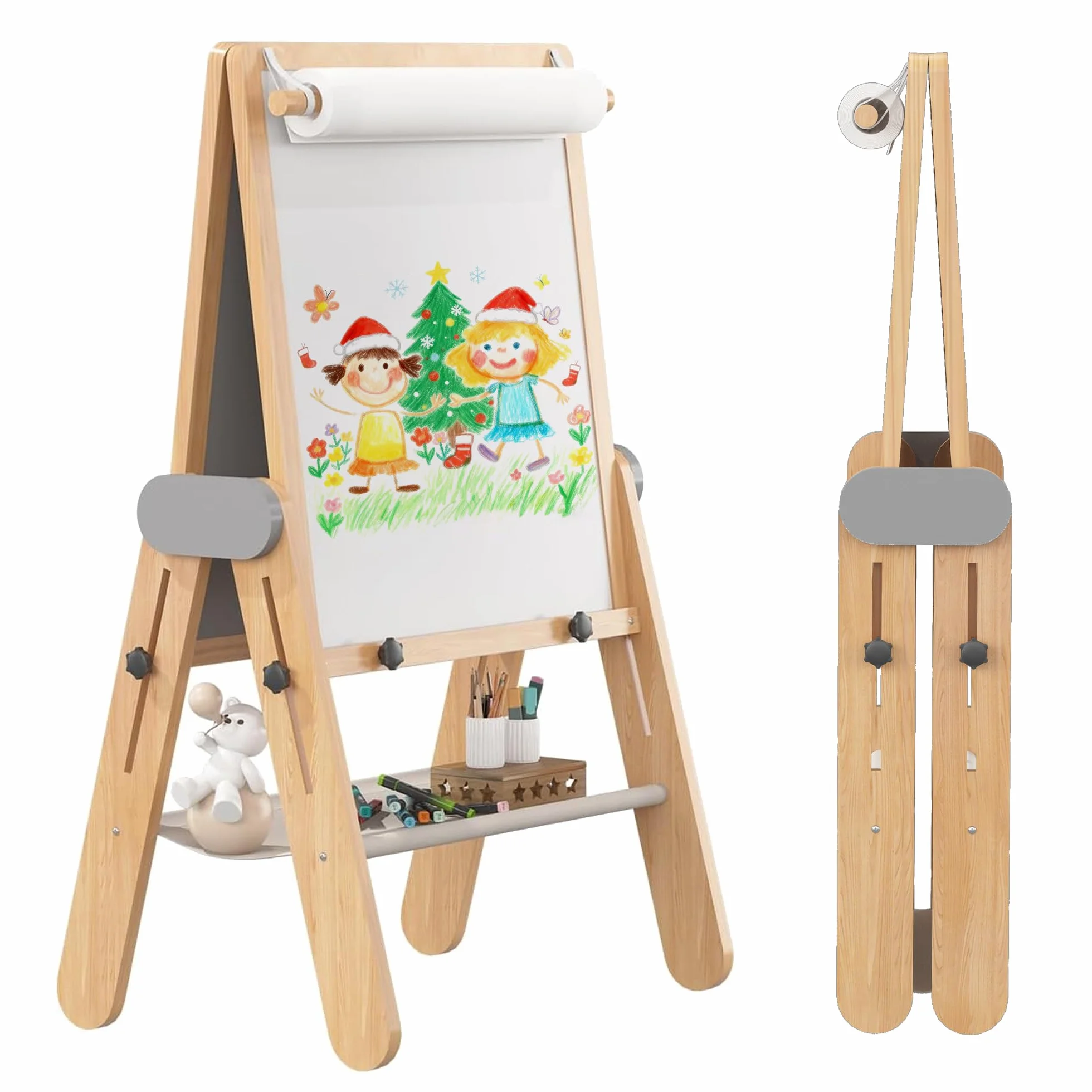 BanaSuper Tablica dla dzieci, regulowana wysokość sztaluga malarska, kreatywna tablica do zabawy dla dzieci, 55 x 65 cm dwustronna podpórka z magnesem i białym