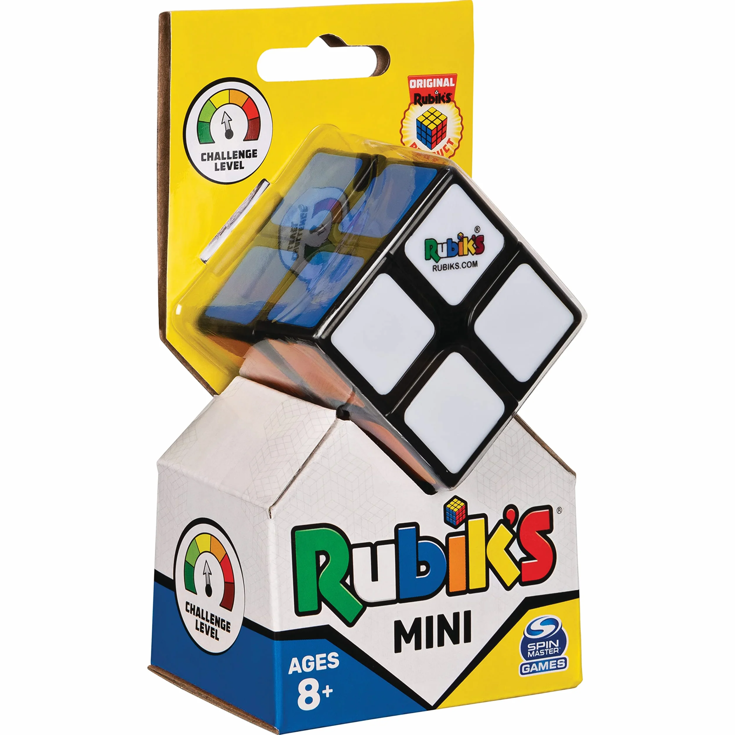 RUBIK'S, SPIN MASTER, oryginalna kostka Rubika 2X2 MINI, z 2 warstwami po 4 kostki, profesjonalna łamigłówka w kolorystyce, kieszonkowa, odpowiednia dla dzieci od 8 lat,