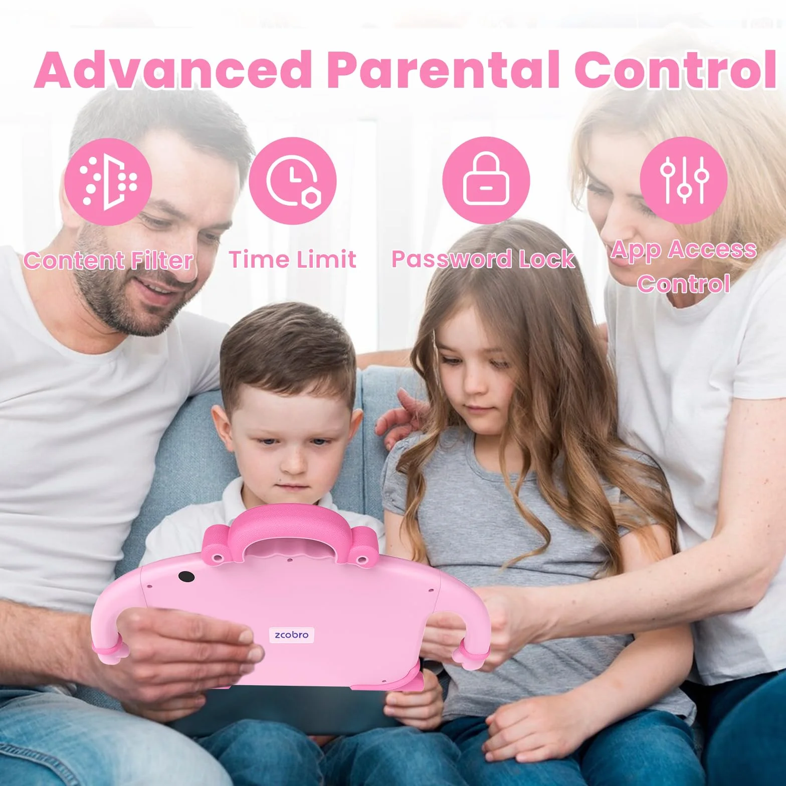 zcobro Tablet dla dzieci 7 cali, 32 GB z YouTube Dzieci, tablet edukacyjny z WiFi dla najmłodszych, edukacja, stojak na Androida, aplikacje Netflix