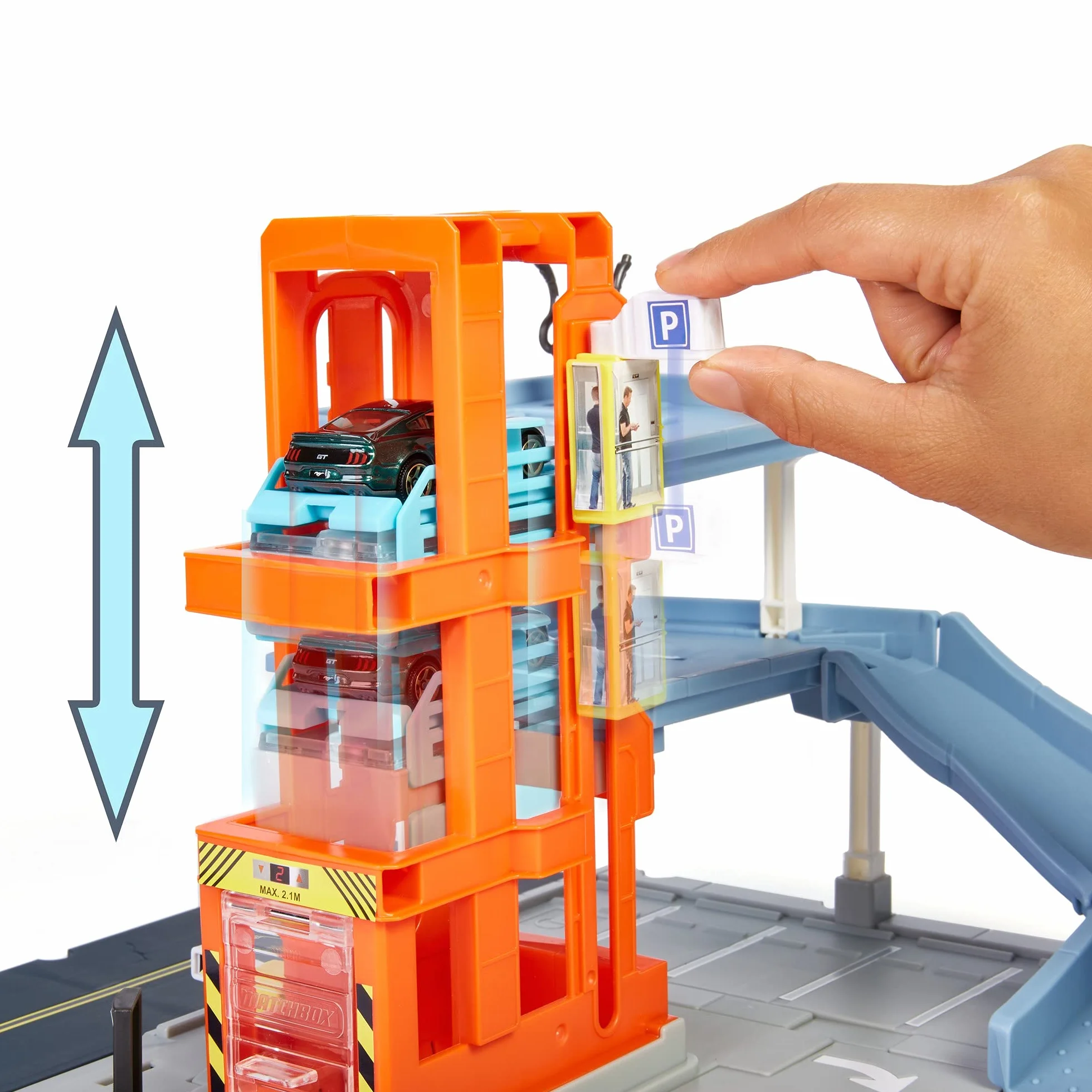 Matchbox Action Drivers Prawdziwe Przygody Garaż Zestaw do zabawy ze światełkami i dźwiękami + 1 pojazd, bramki aktywowane pojazdem, łączy się z innymi zestawami, od 3 roku życia, HBL60