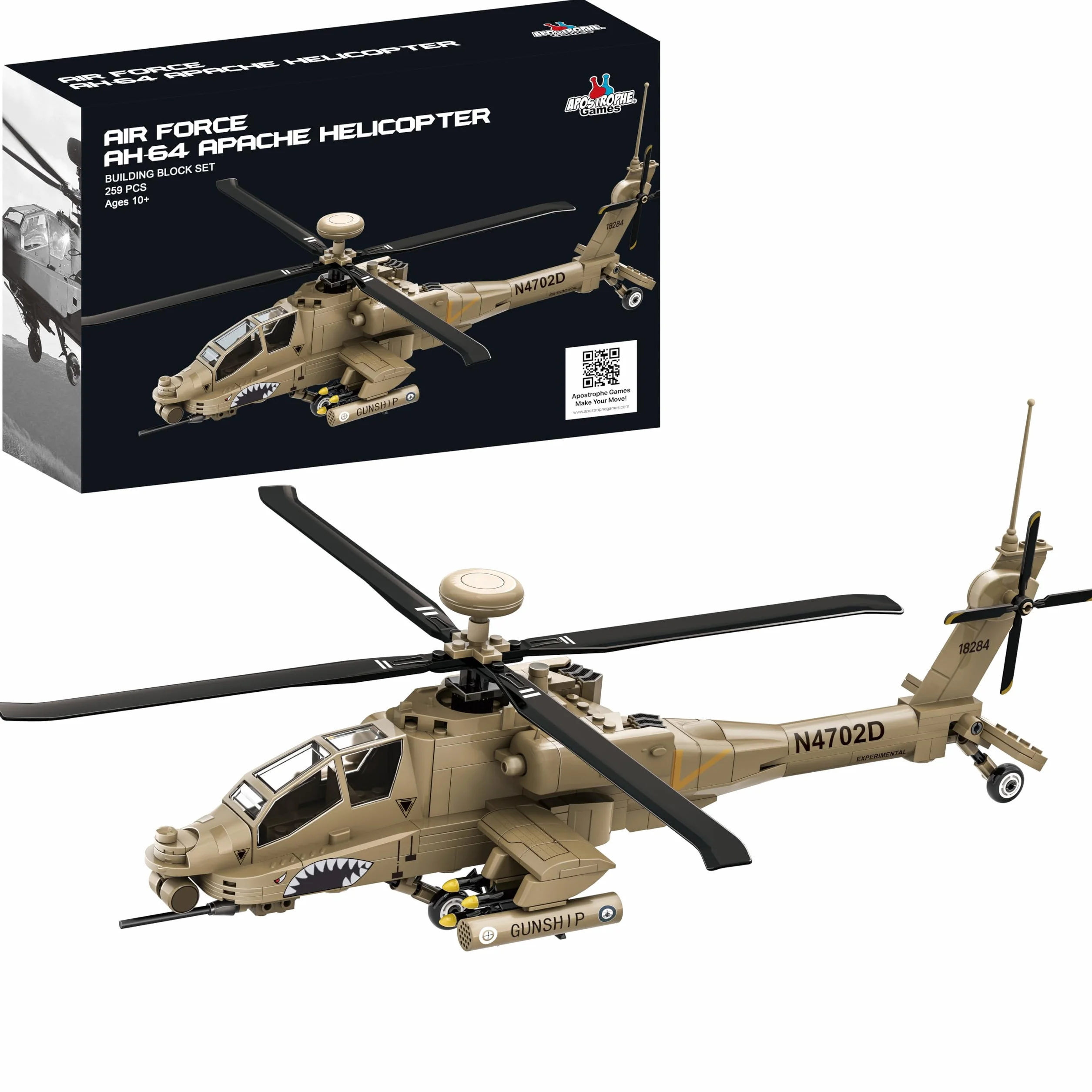 Apostrophe Games AH-64 Apache helikopter zestaw klocków – 259 sztuk – wiek od 10 lat