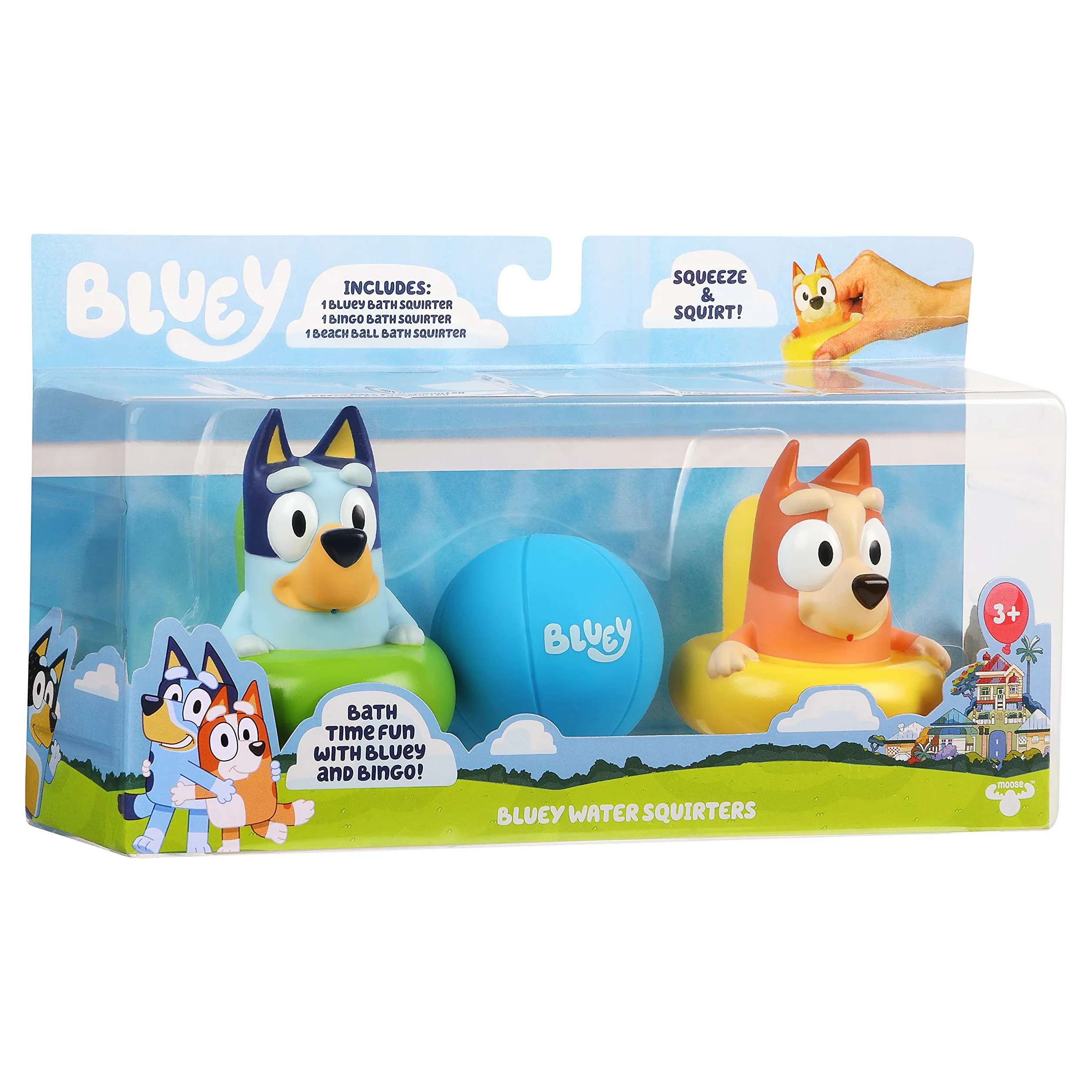 Bluey Official 3 Pack Bath Squirters Toy with Bluey, Bingo and Ball