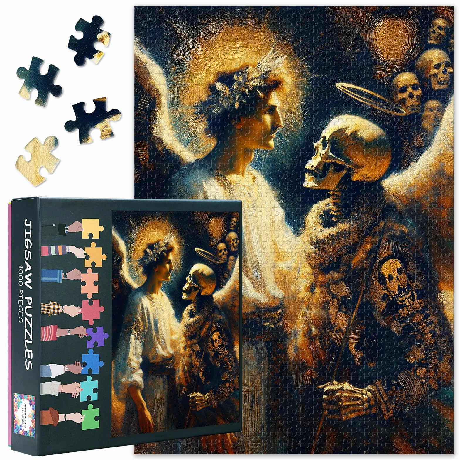 Puzzle dla dorosłych Anioły i głowy, 1000 sztuk, puzzle dla dorosłych i życia i śmierci, puzzle dla dorosłych, puzzle szkieletowe lub zabawki dla starszych przyjaciół, 50 x 70 cm