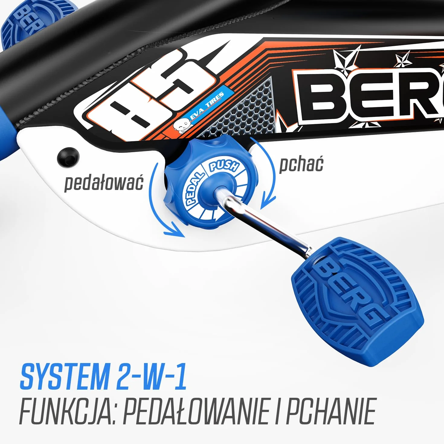 BERG Gokart Buzzy Nitro 2-w-1 z drążkiem przesuwnym | z ruchomym wolnym biegiem, pojazdem dziecięcym, bezpiecznym i stabilnością, zabawka dla dzieci w wieku 2,5-5 lat