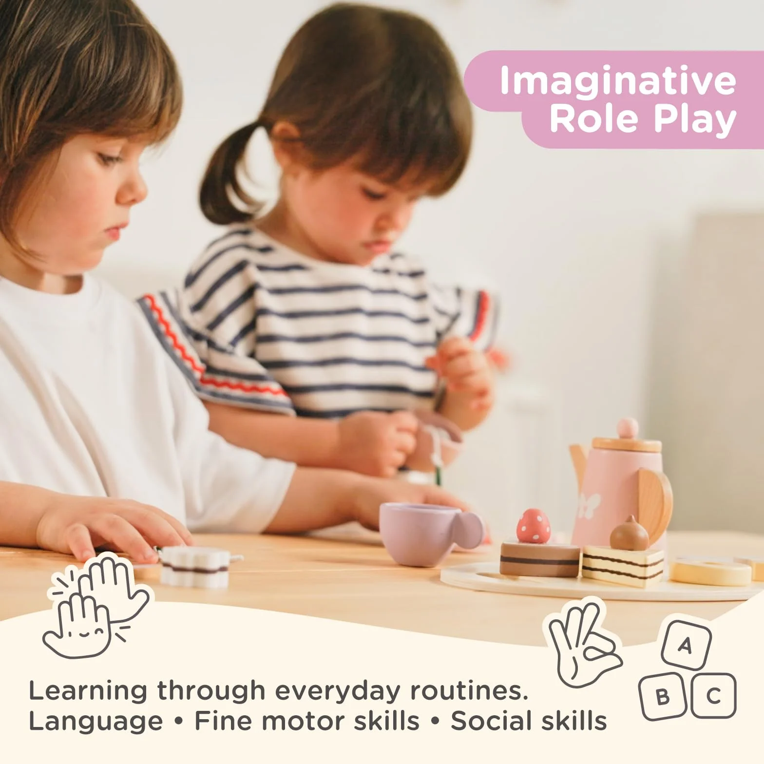 Drewniany Zestaw do Herbaty dla Dzieci Nene Toys 18 Elementów Montessori FSC® Prezent 2-5 Lat