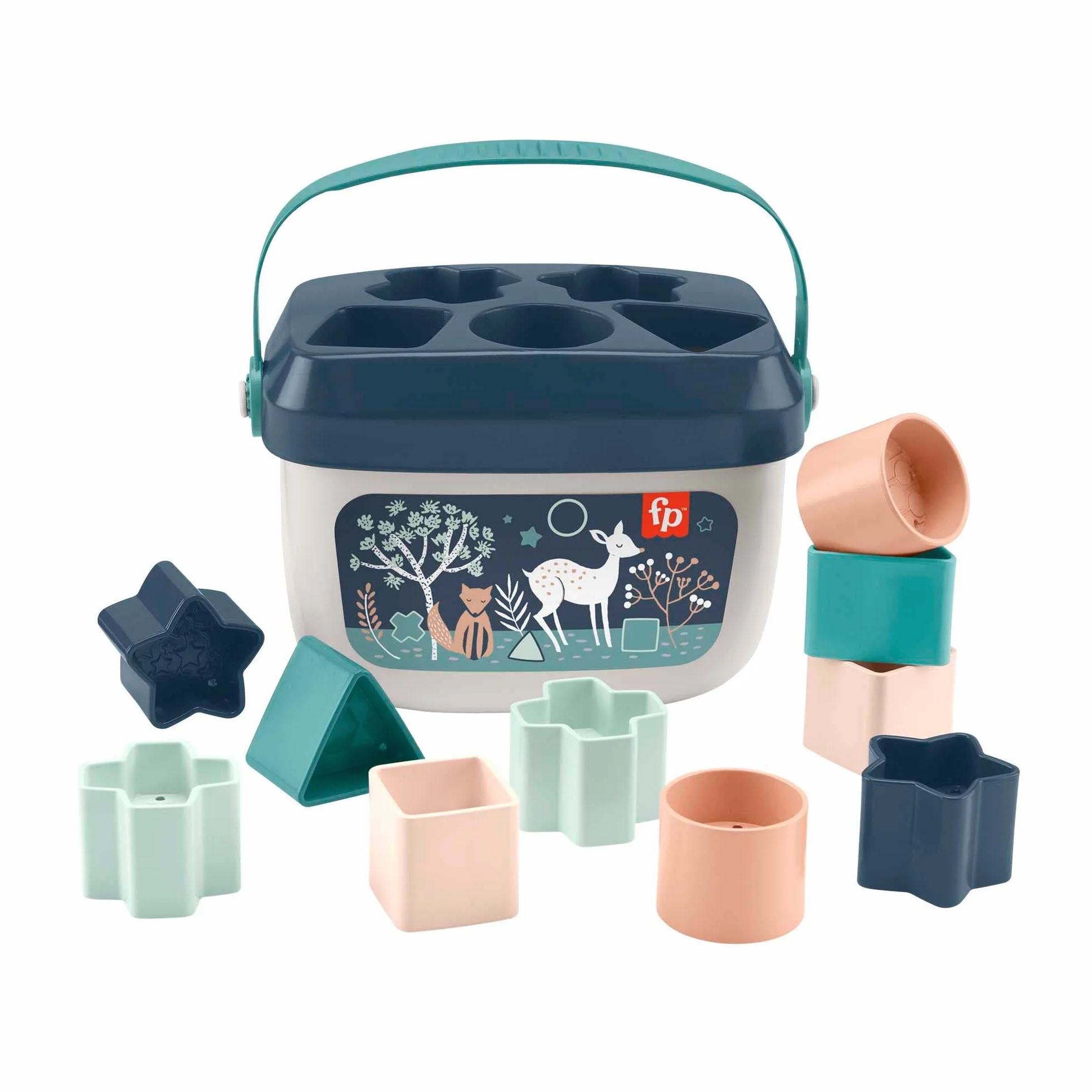 Fisher-Price Pierwsze klocki malucha (Nocny las), zestaw 10 klocków do układania i sortowania, dla niemowląt od 6 miesiąca życia, HJP20