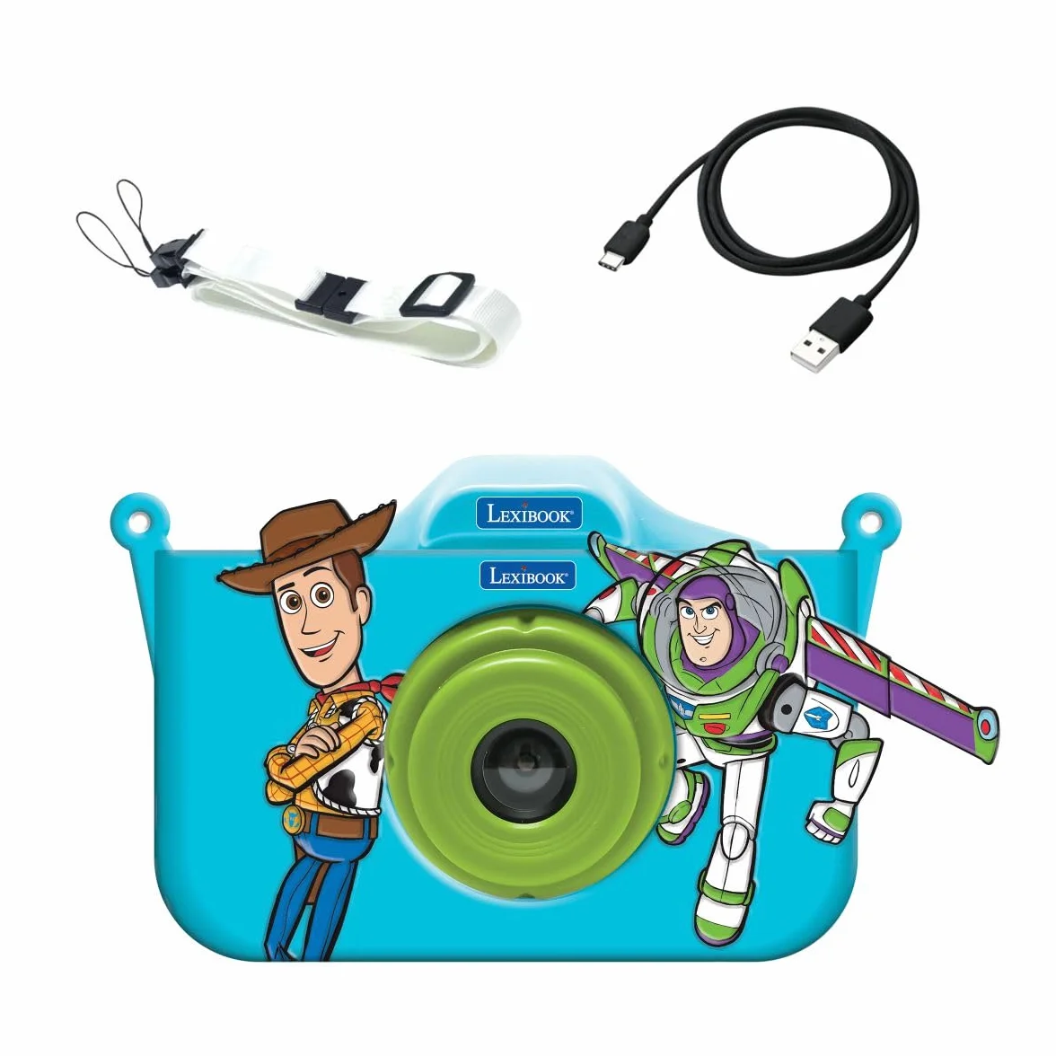 Lexibook, Aparat dla dzieci Disney Toy Story, Ochronna osłona z postacią, Wbudowana pamięć flash, Ładowany przez USB‑C, Niebieski/Zielony
