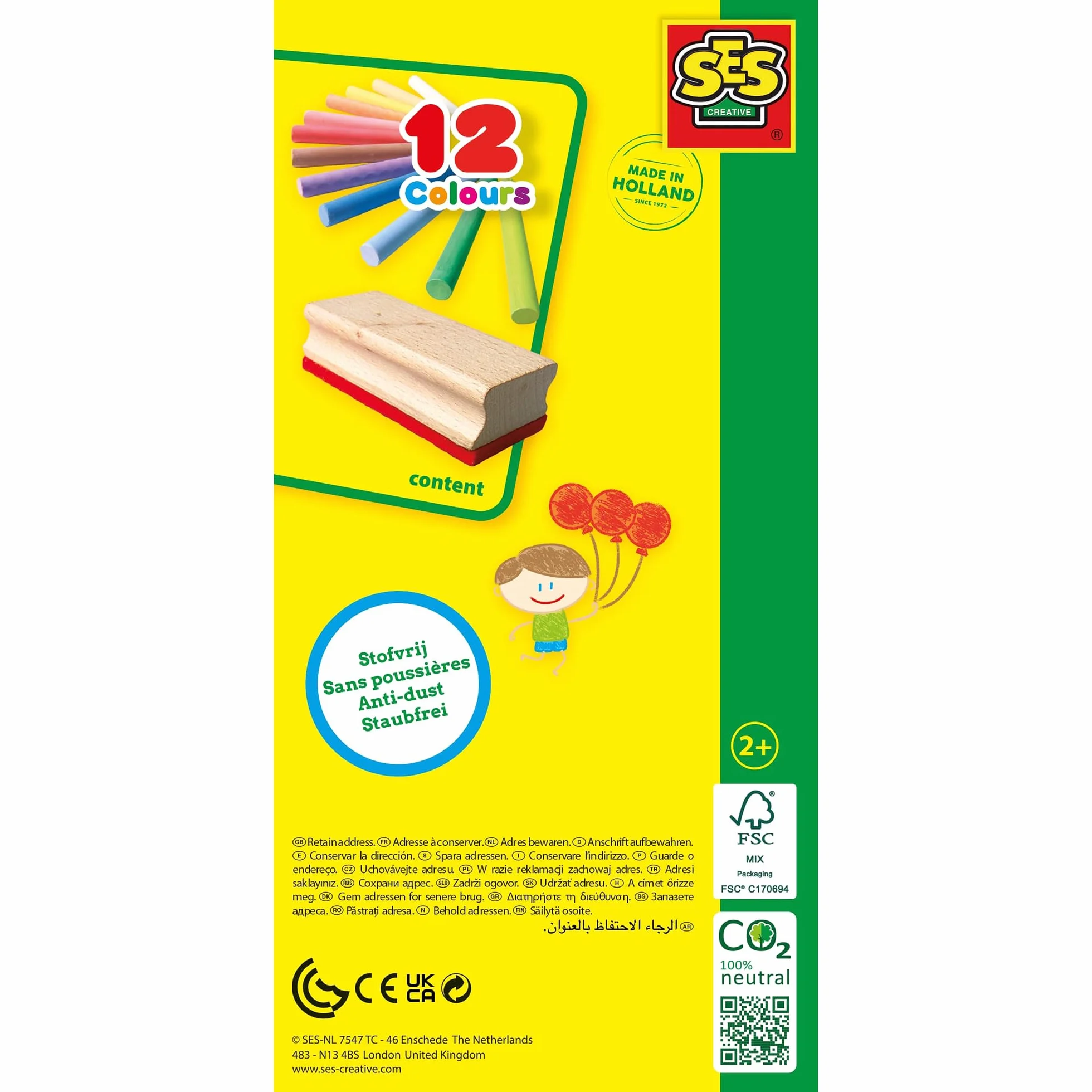 SES creative 00208 Kolorowa kreda z mopem do tablicy, 13-częściowy zestaw