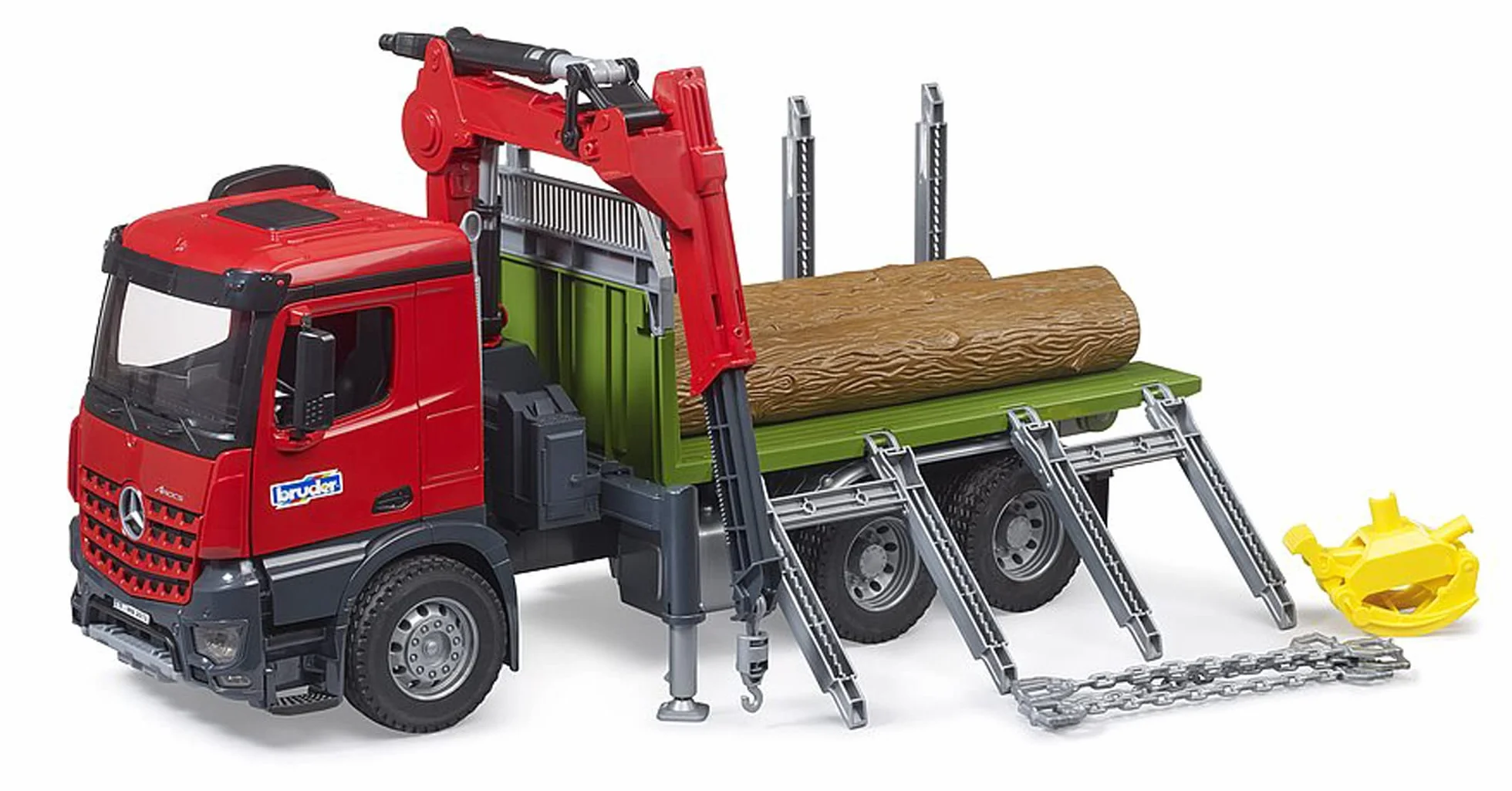 bruder 03669 - MB Arocs ci|arówka do transportu drewna z dzwigiem zaBadowczym, chwytakiem i 3 pniami drzew, pojazdy, transporter drewna, koparka, zabawki od 4 lat wzwy|