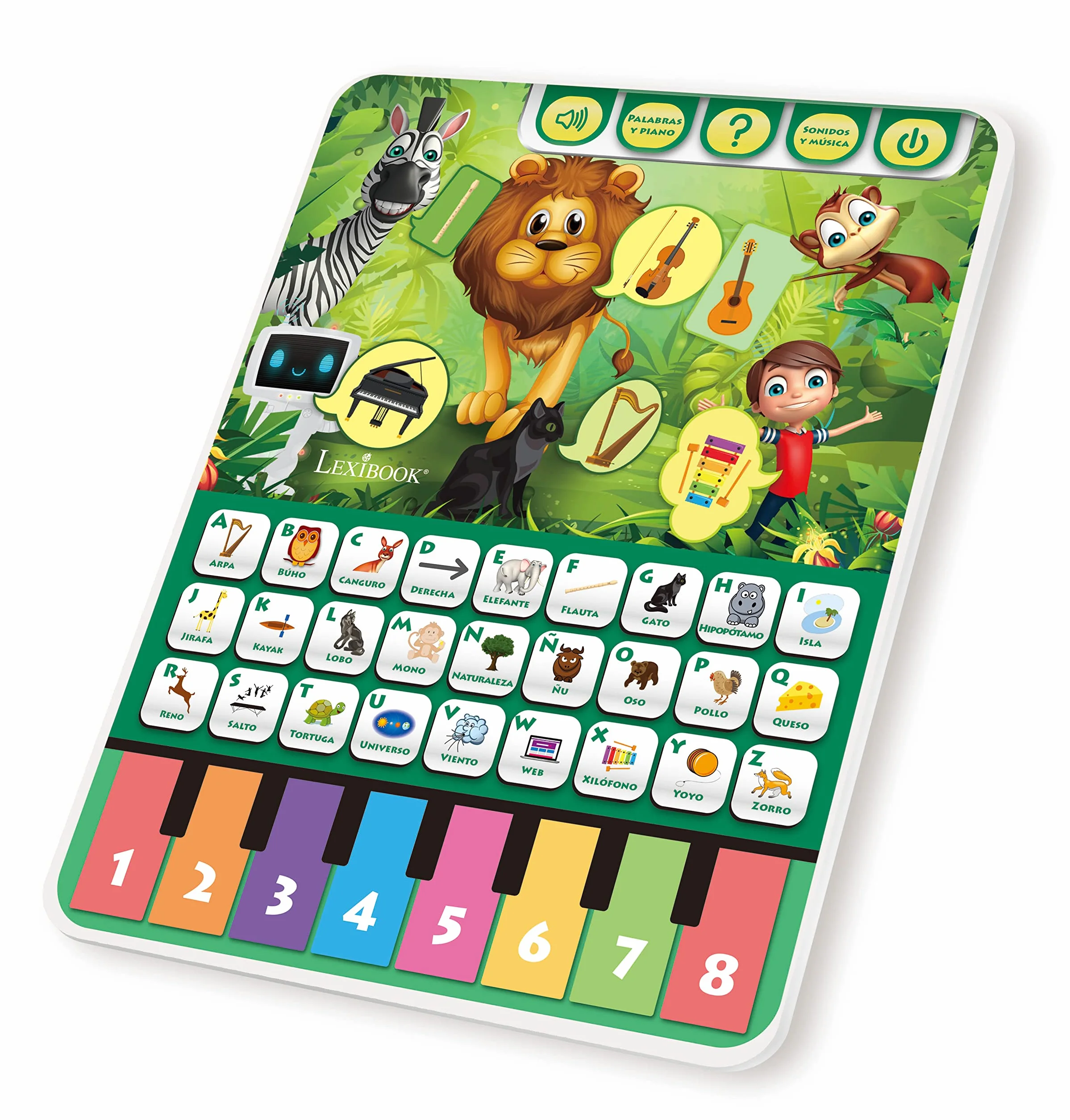 Lexibook Mówiący tablet edukacyjny do nauki alfabetu, liczb, zwierząt i muzyki, hiszpańskiego