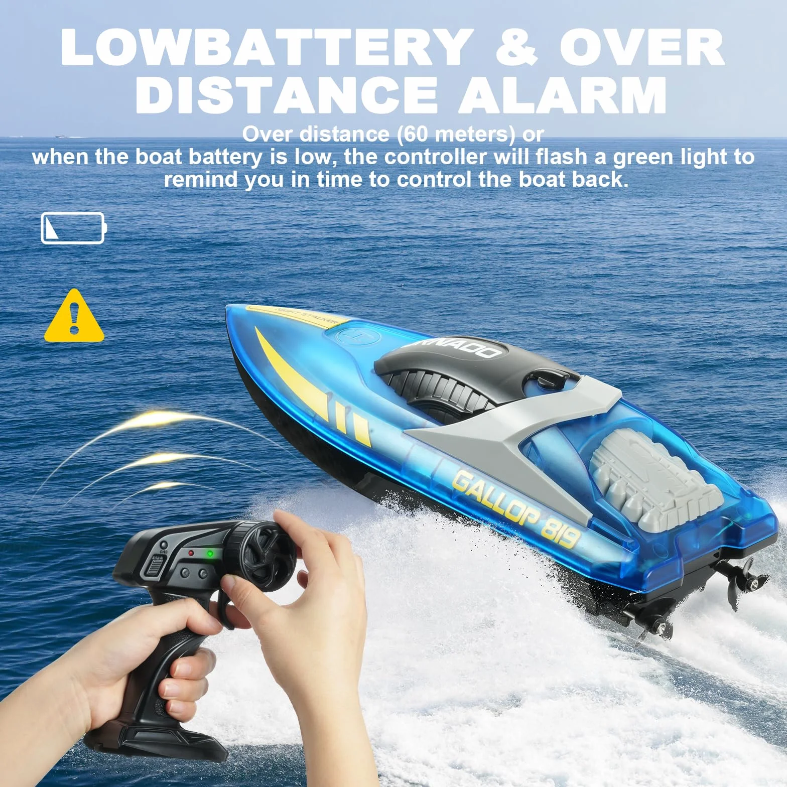 HOTUT Zdalnie sterowana łódź, Speedboat, 15+ km/h RC, łodzie wyścigowe 2,4 GHz z diodami LED, regulowany akumulator Speedboot 1200 mAh, dla dorosłych i dzieci od 14 lat
