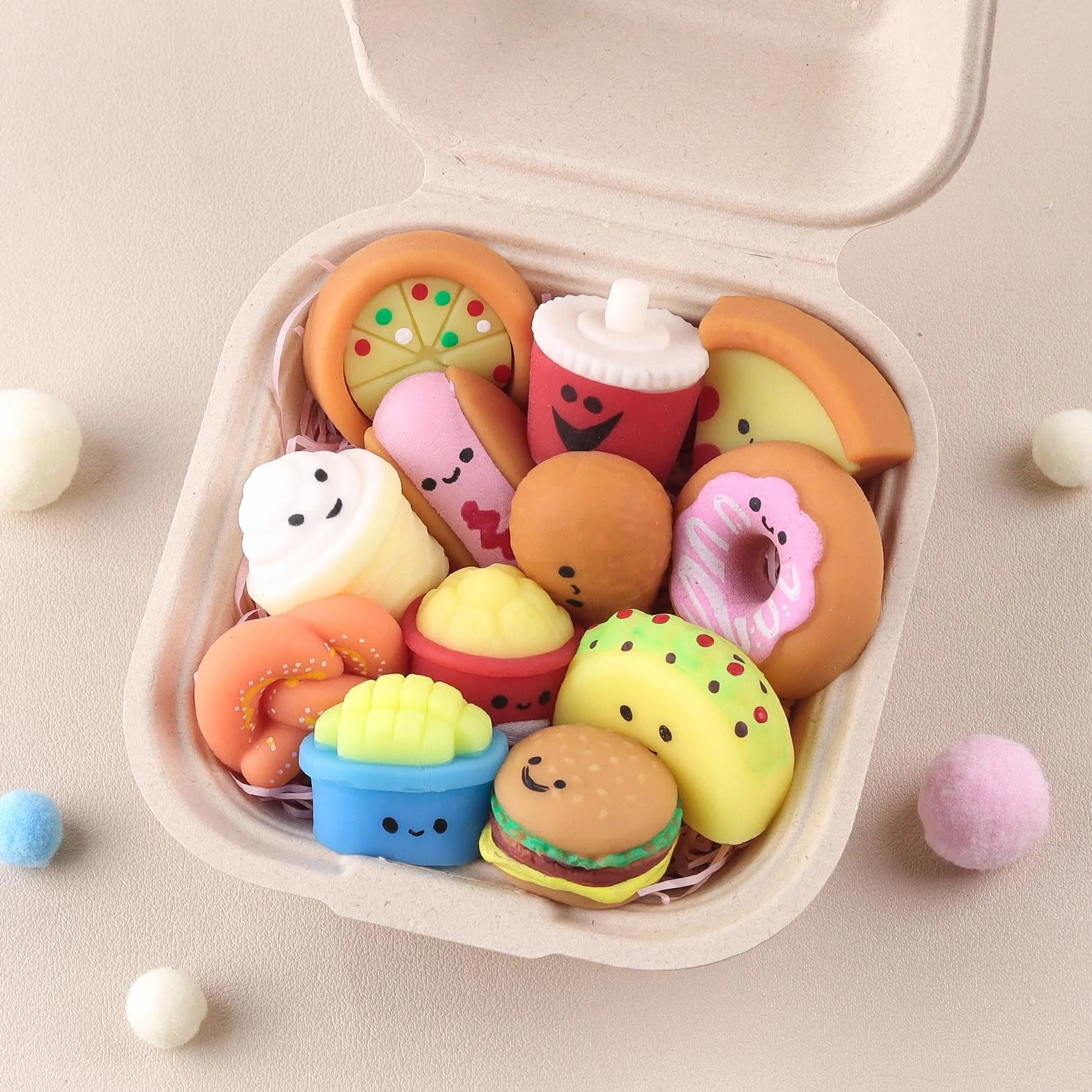 ANBOOR mini zabawki do fast foodów – 12 szt. miękkich zabawek Kawaii do walki ze stresem dla dzieci, mini zabawki typu junk food, na prezenty imprezowe i wypełnienia torby na gadżety
