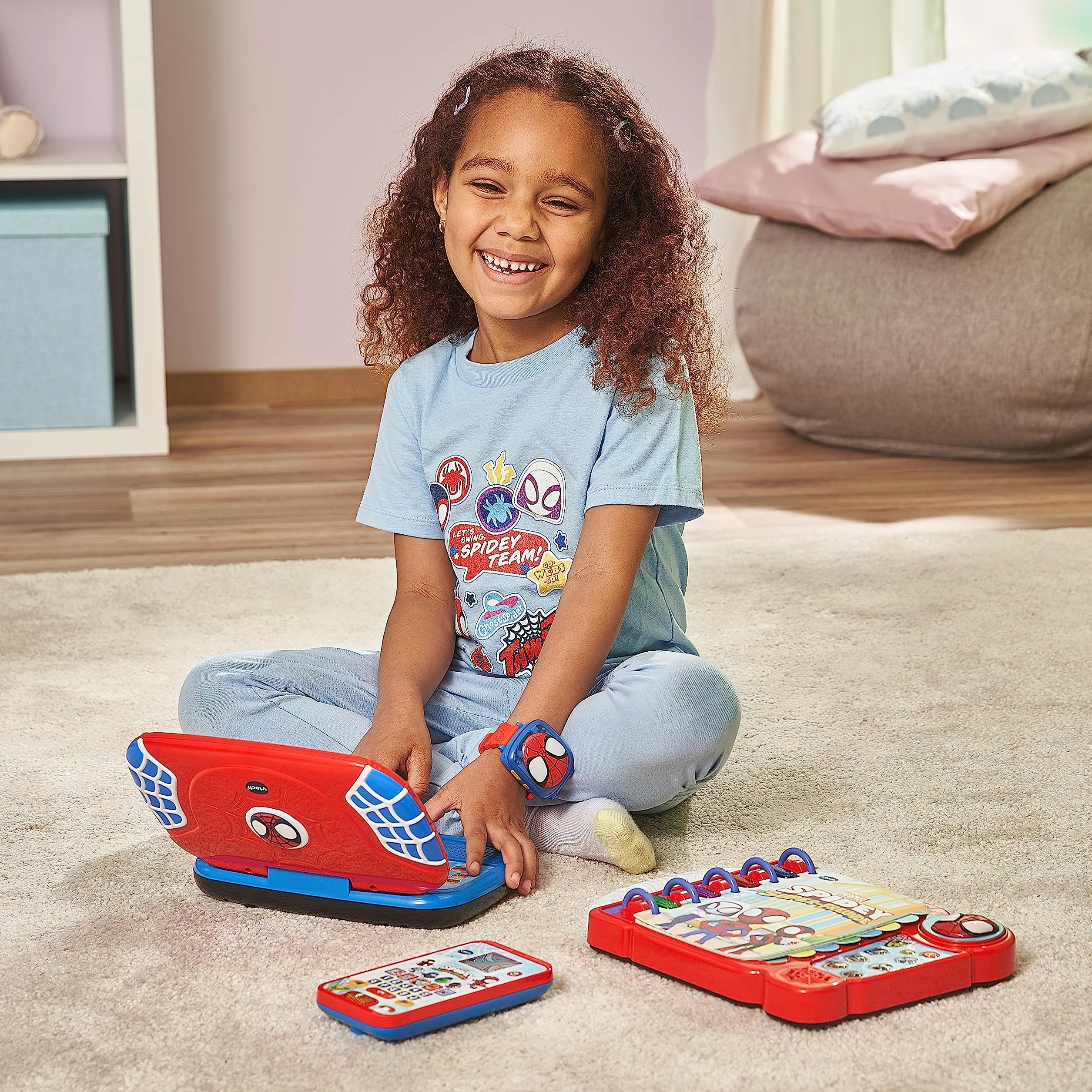 VTech Spidey und seine Super-Freunde – laptop do nauki – komputer edukacyjny z klawiaturą QWERTZ i treścią do liter, dźwięków liter, łatwe dodawanie i odejmowanie itp. – dla dzieci w wieku 3-6 lat