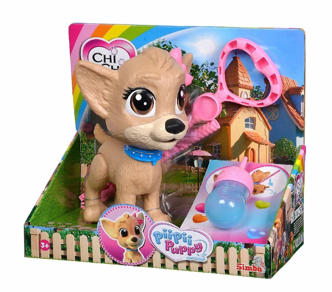 Simba 105893460 ChiChi Love Pii Pii Puppy Szczeniak 20 cm, piesek sikający, chodzi na smyczy, szczeniak z bajki dla dzieci od 3 lat