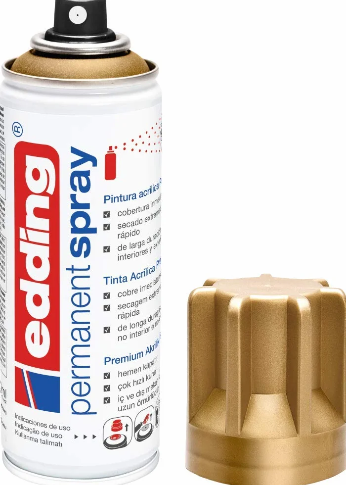 edding 5200 permanentny spray - bogata złota mata - 200 ml - farba akrylowa do malowania i dekorowania szkła, metalu, drewna, ceramiki, tworzywa sztucznego, płótna, aerozolu, sprayu akrylowego, sprayu