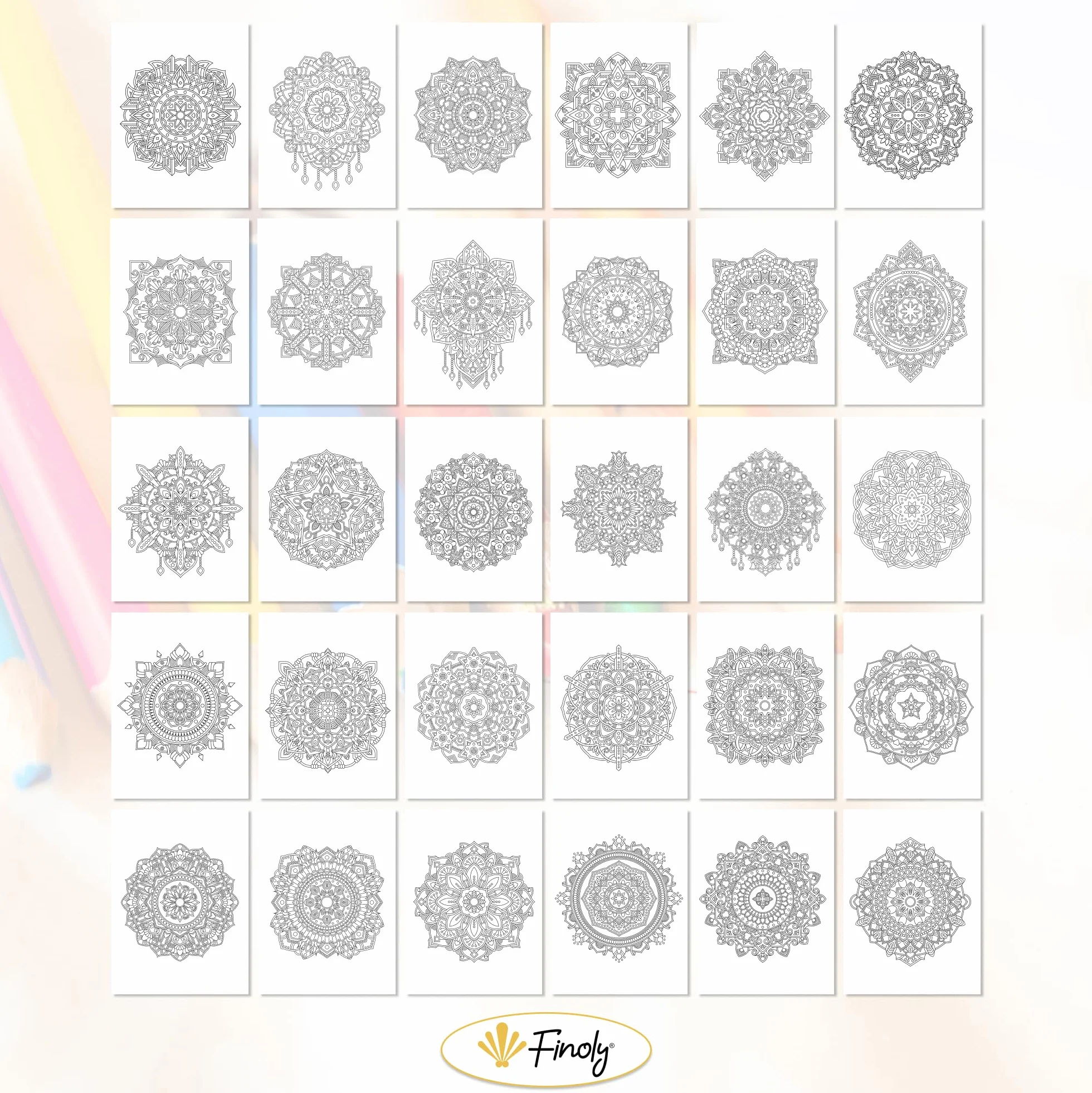 Finoly Mandala Kolorowanka dla Dorosłych z 30 Wzorami | Mandala Dotting Kolorowanka | A4 | Papier Premium | Spiralne Wiązanie | Dzień | TOM I
