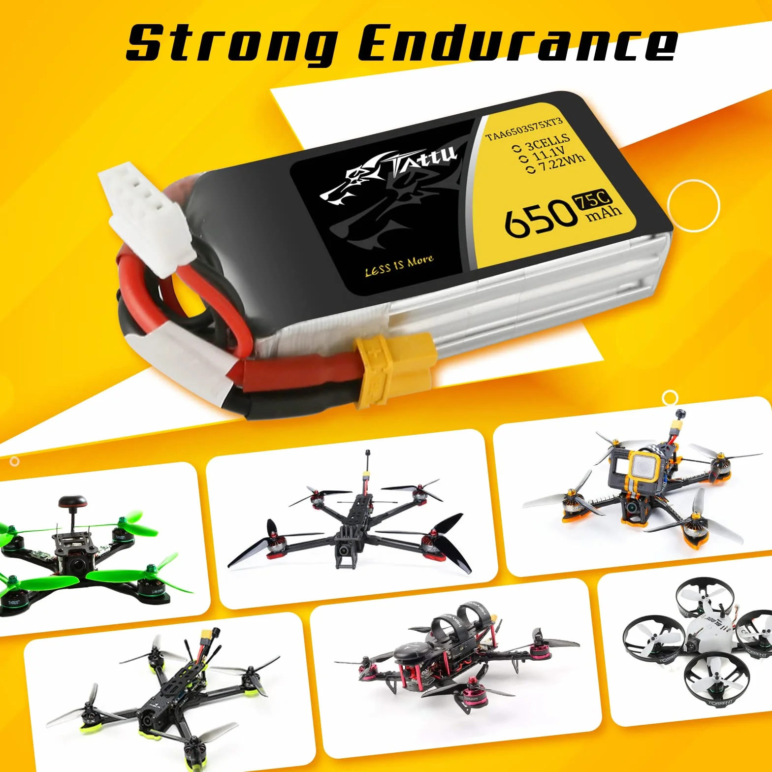 Tattu 3S 650mAh 11.1V 75C 3S1P Lipo Pack akumulator z wtyczką XT30 do drona UAV FPV wyścigi RC Quadrocopter rozmiar 100 do 180
