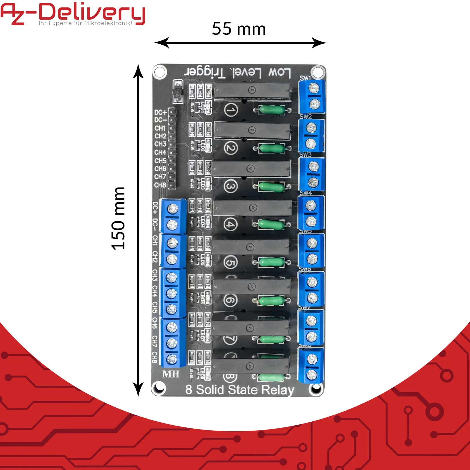 AZDelivery 5 x 8-kanałowy moduł przekaźnika 5 V DC Solid State Relais Low Level Trigger Power Switch Relais Board kompatybilny z Arduino i Raspberry Pi łącznie z eBook