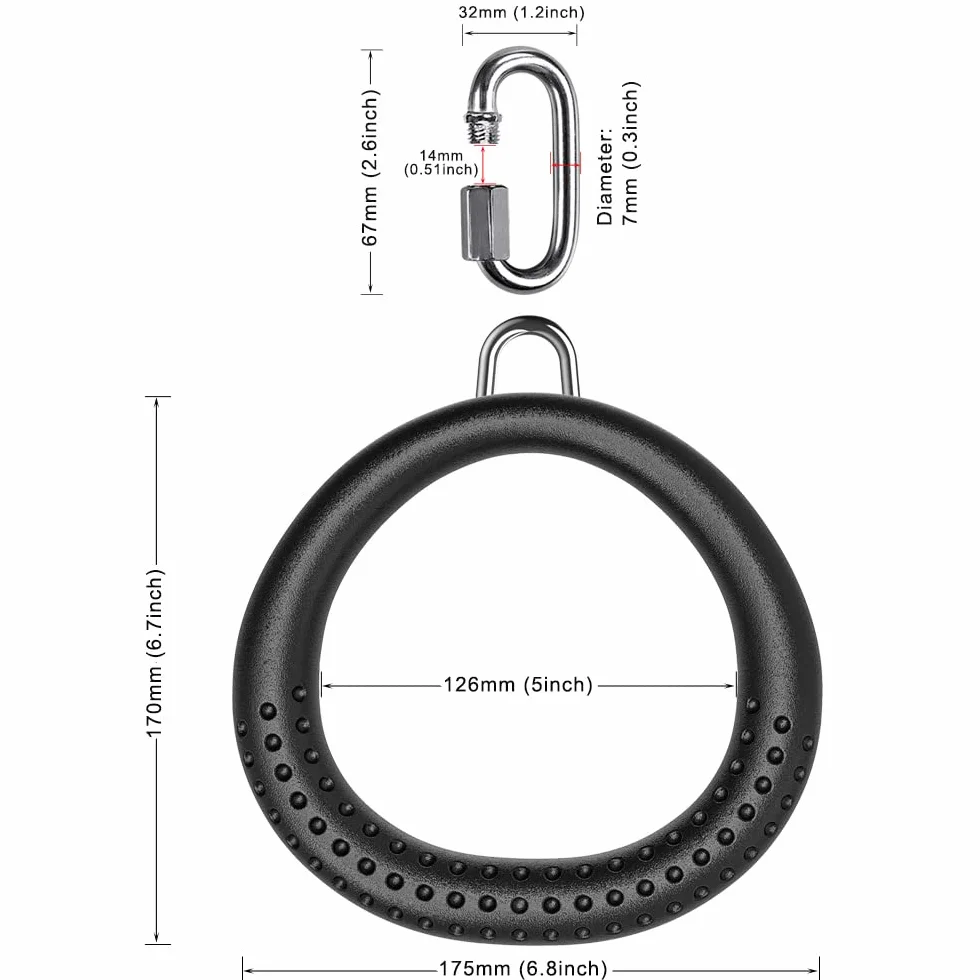 Dolibest 2PCS Round Trapeze Swing Bar Rings with Carabiners, Swingset Accessories Outdoor for Ninja Swing Set Accessories Monkey Ring, Obstacle Ring Swing Toys Set for Kids Black