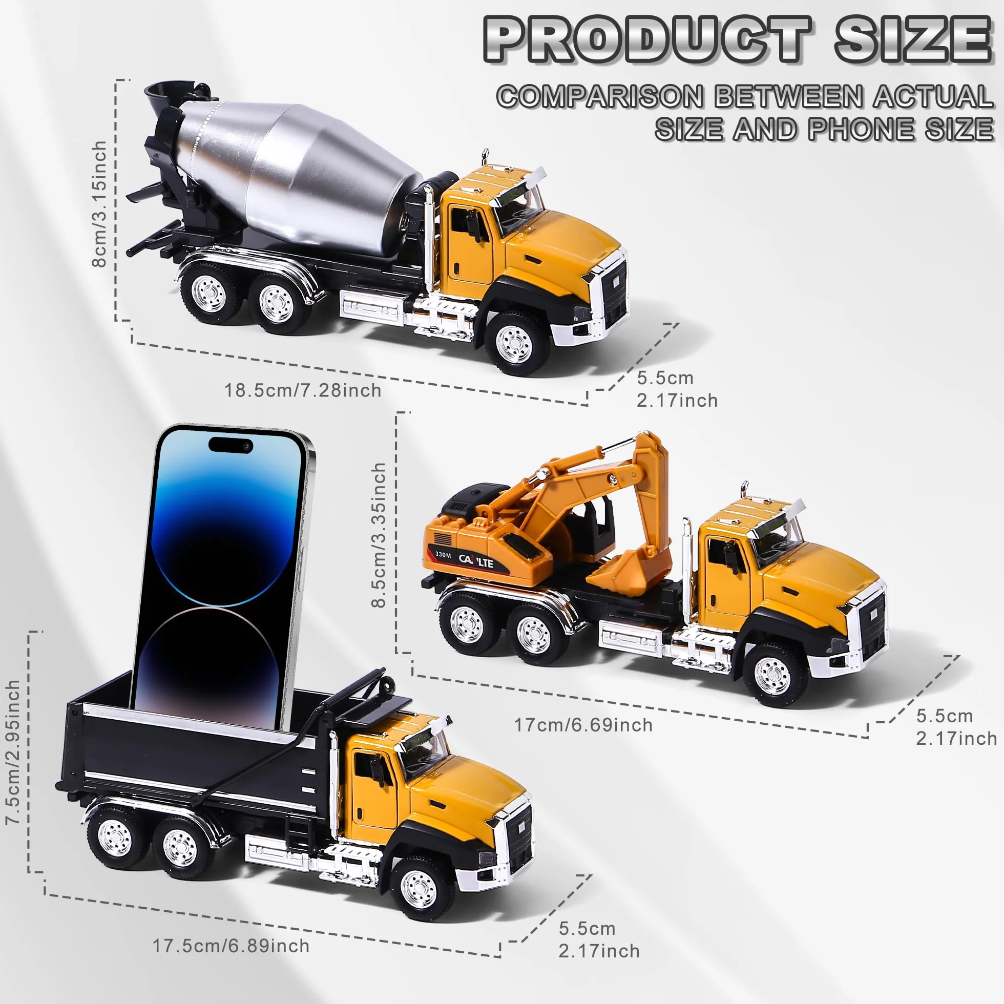 AIUAZA 1/50 Ratio die-Casting Engineering Construction Vehicle, Mixer Truck, Alloy Collection Model Car, Boy's Door Opening Pull Back Car Toy (Dump Truck)