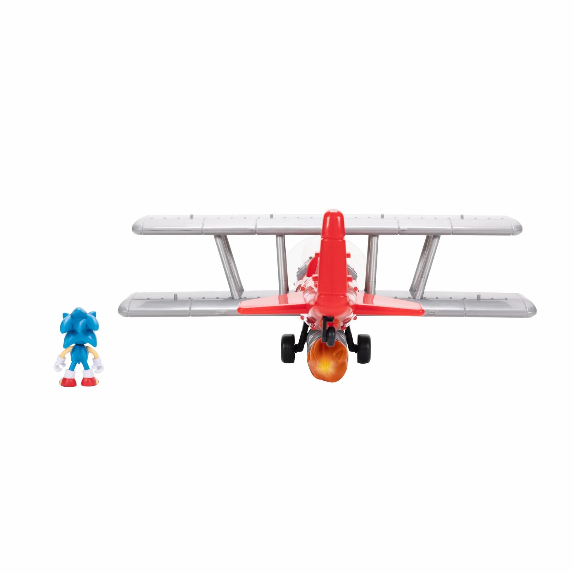 Sonic The Hedgehog Zestaw do zabawy dwupłatowcem Tornado firmy JAKKS Pacific, zawiera 6 cm soniczną figurkę, obracające się śmigło, świecący płomień, 6 efektów dźwiękowych, dynamiczna gra oparta na