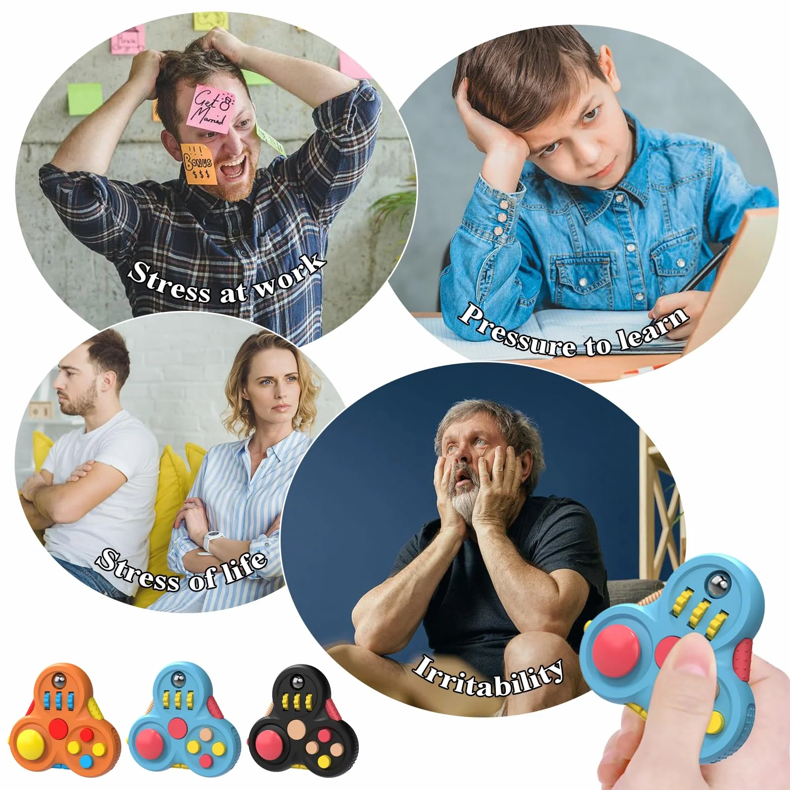 Fidget zabawka na palce, kostka, 3 sztuki, odprężająca kostka, zabawka, lęk, relief, 6 różnych funkcji, zabawka Fidget, zabawka na palce, aby zmniejszyć stres w przypadku nerwowości