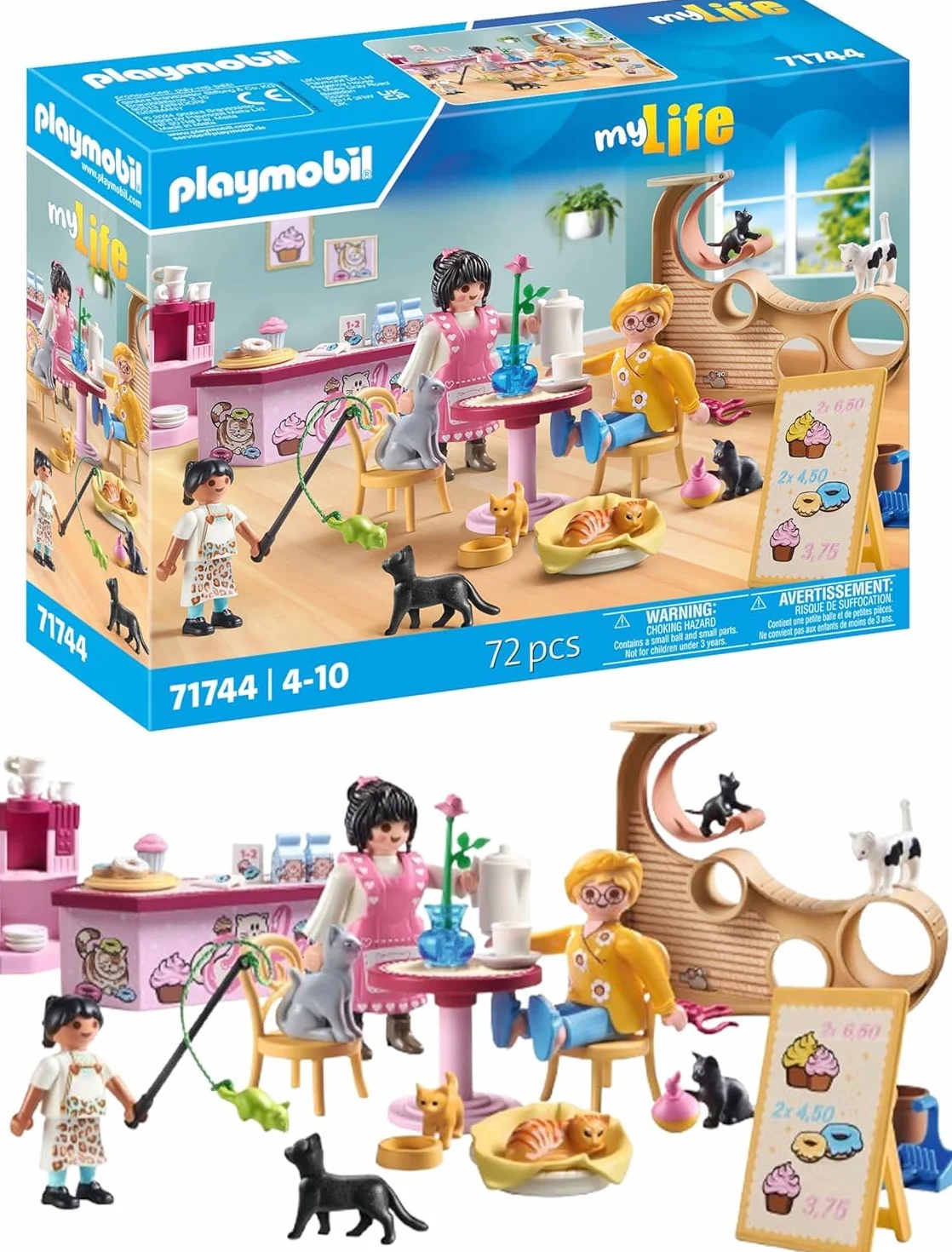 PLAYMOBIL | My Life | Kawiarnia dla kotów | Zabawka dla dzieci | Zestaw z figurkami zwierząt | Zabawka dla dzieci powyżej 4 roku życia | 71744