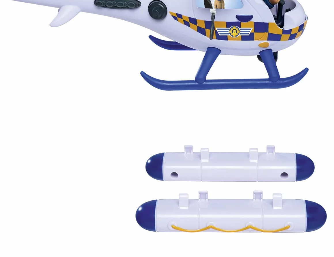 SIMBA 109252537038 Strażak Sam Wallaby Helikopter policyjny 17 cm, światło i dźwięk, ruchoma figurka Rose 7,5 cm i pies