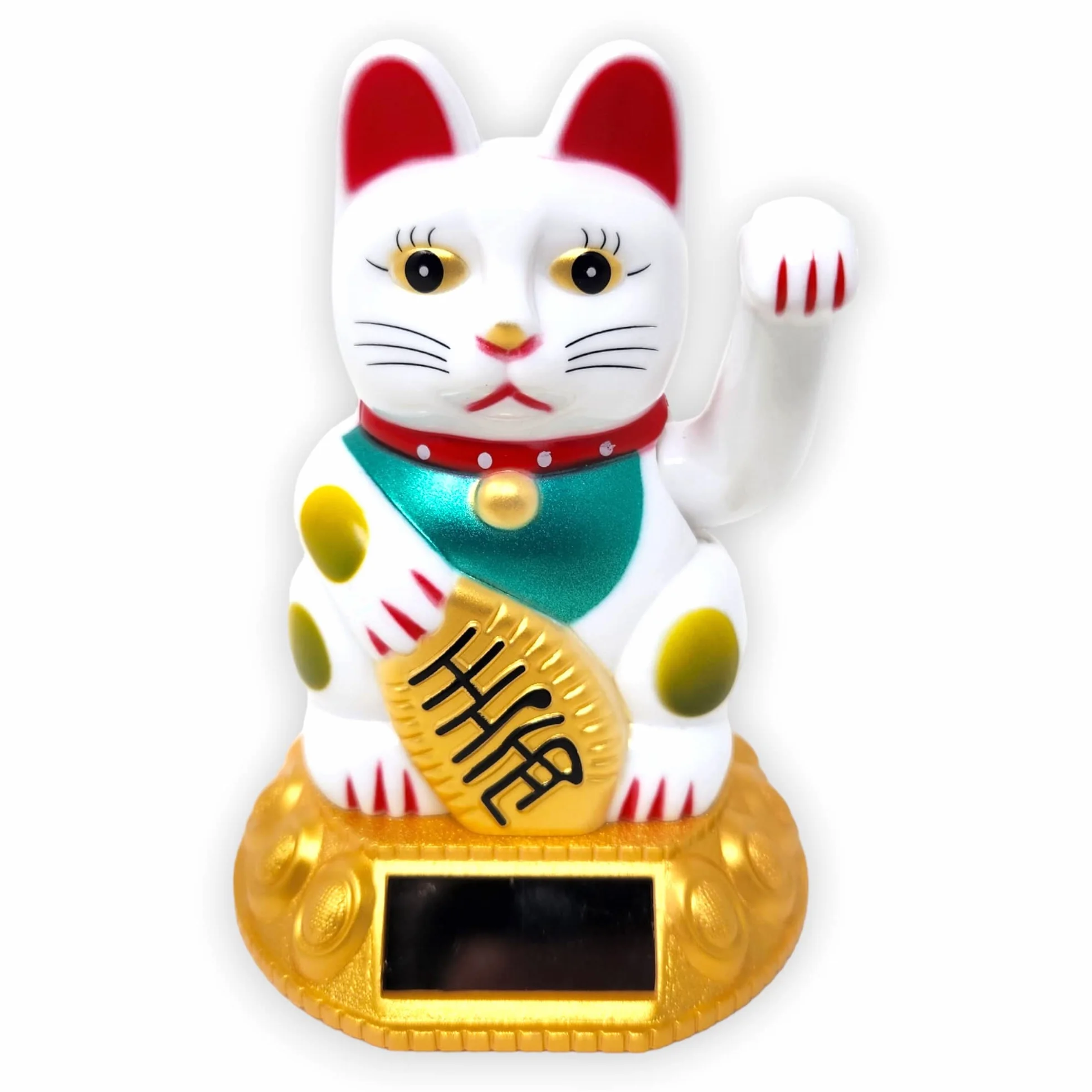 Starlet24® Machająca kotka szczęścia Winkekatze Lucky Cat Maneki-Neko Machająca japońska Maneki-Neko (Biały z ogniwami słonecznymi, 12 cm)