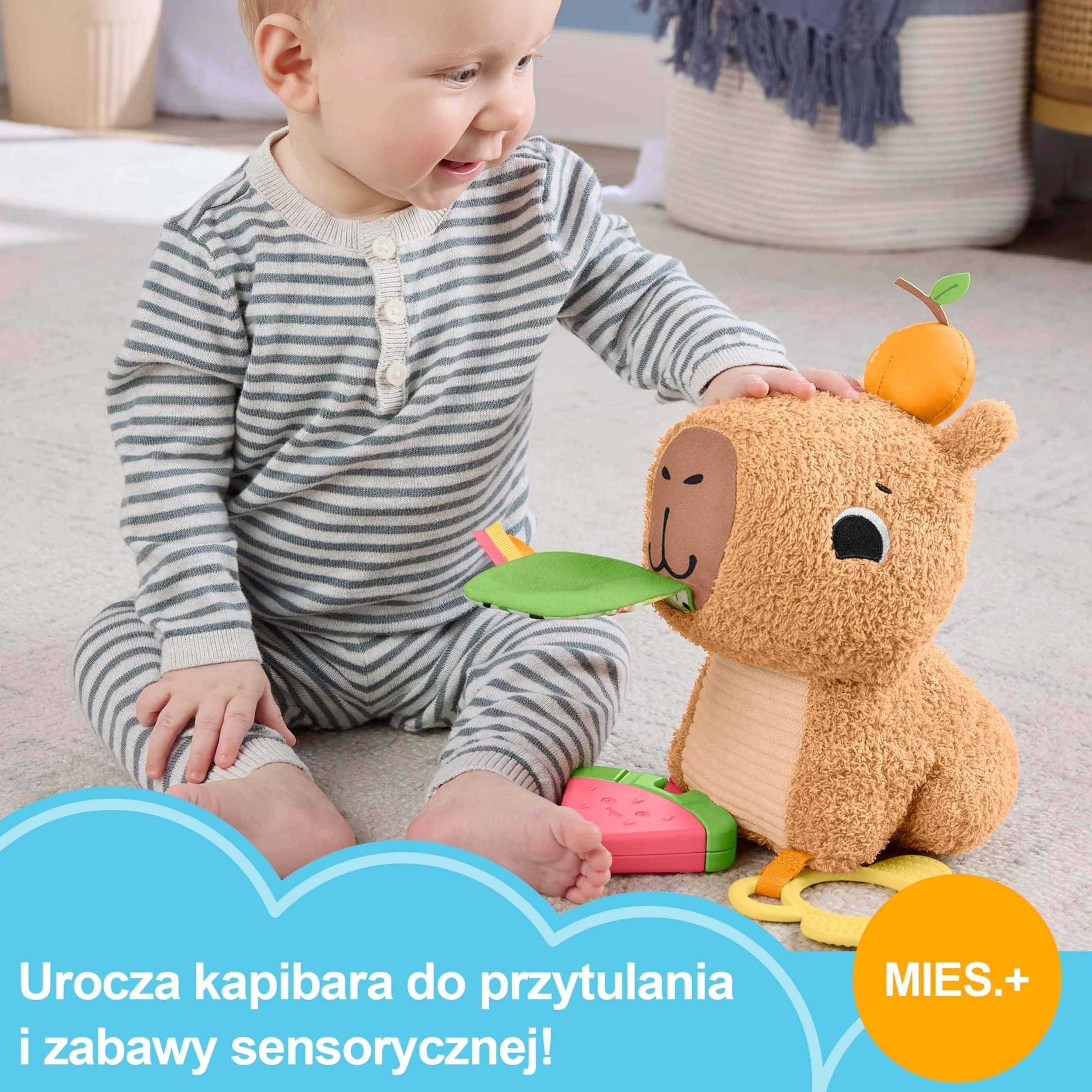Fisher-Price Kapibara Sensoryczna Przytulanka Z Gryzaczkiem i Grzechotką HYR54 dla Niemowląt od 3 Miesiąca