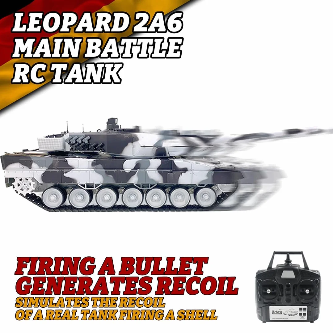 Model czołgu bojowego 1:16, 2,4 G, niemiecki leopard 2 A6 wojskowy czołg z efektami dymu, zestaw modelarski dla fanów wojskowych i dorosłych