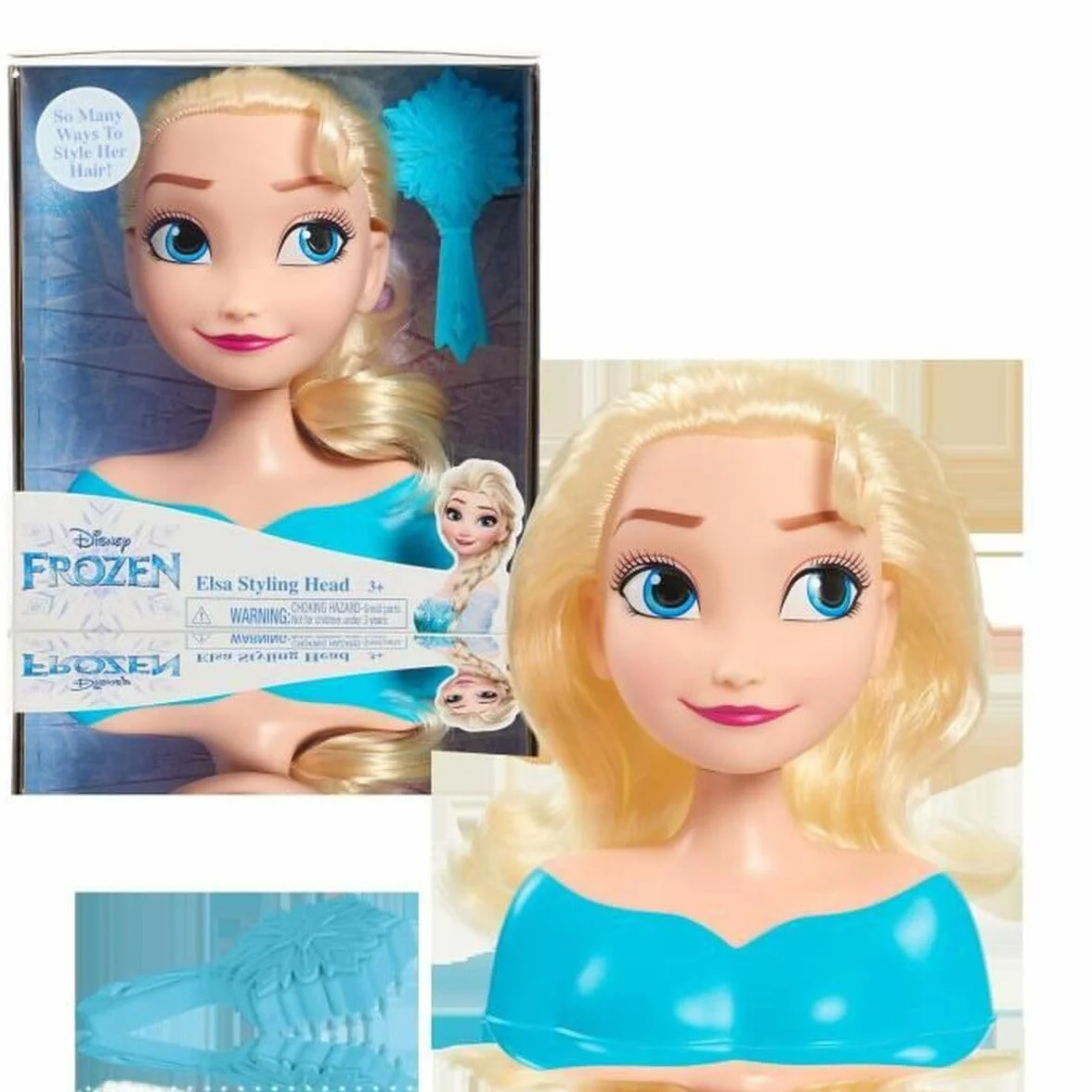 Disney Just Play 87490-JP Frozen Głowa fryzjerska Elsa Mini 14 cm ze szczotką do stylizacji włosów, od 3 lat, czarna