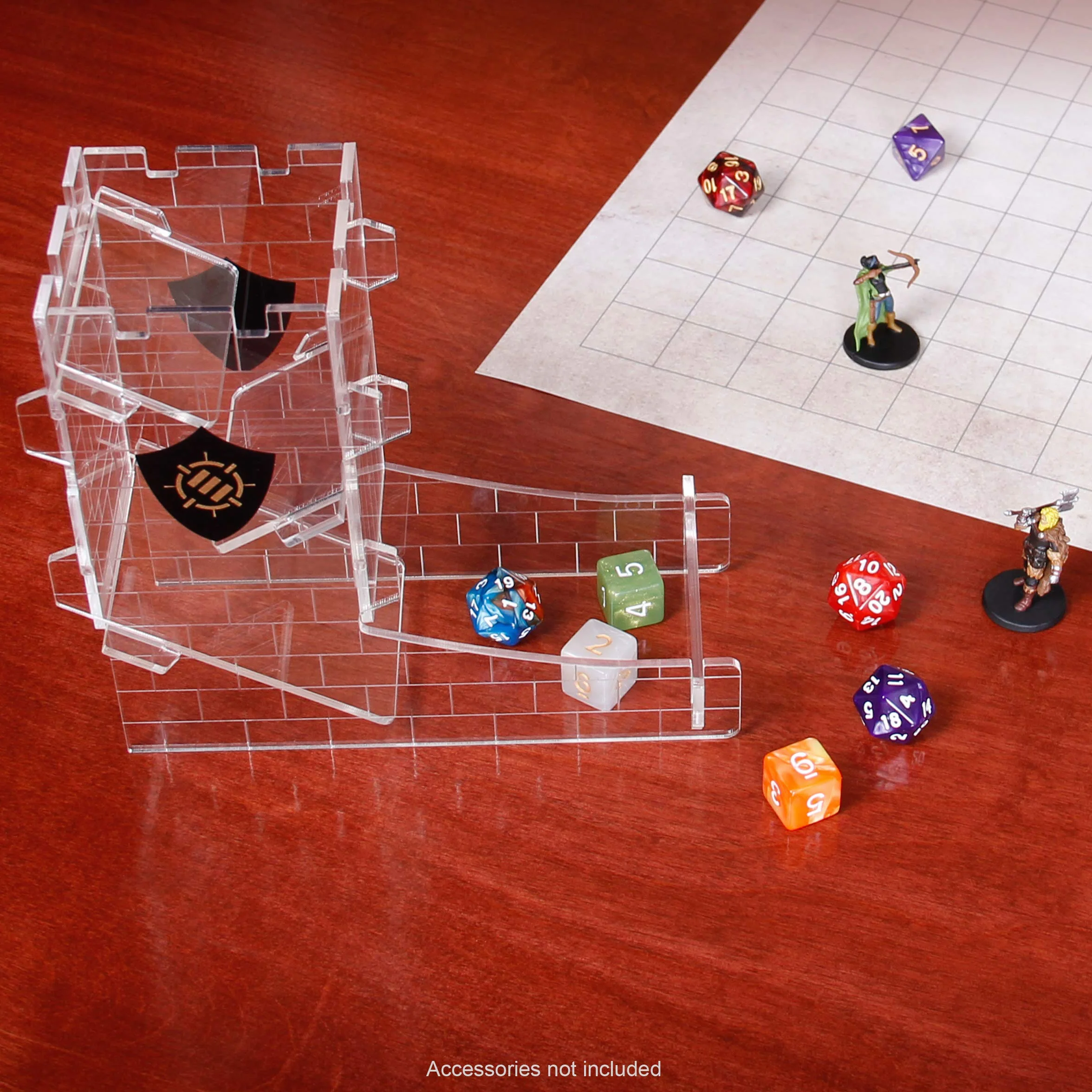 ENHANCE Wieża kostkowa miska na kostki do gier typu RPG – konstrukcja wieży zamkowej, przenośny wałek, rzuć do 14 kostek – wytrawiony design, idealny na Game Nights