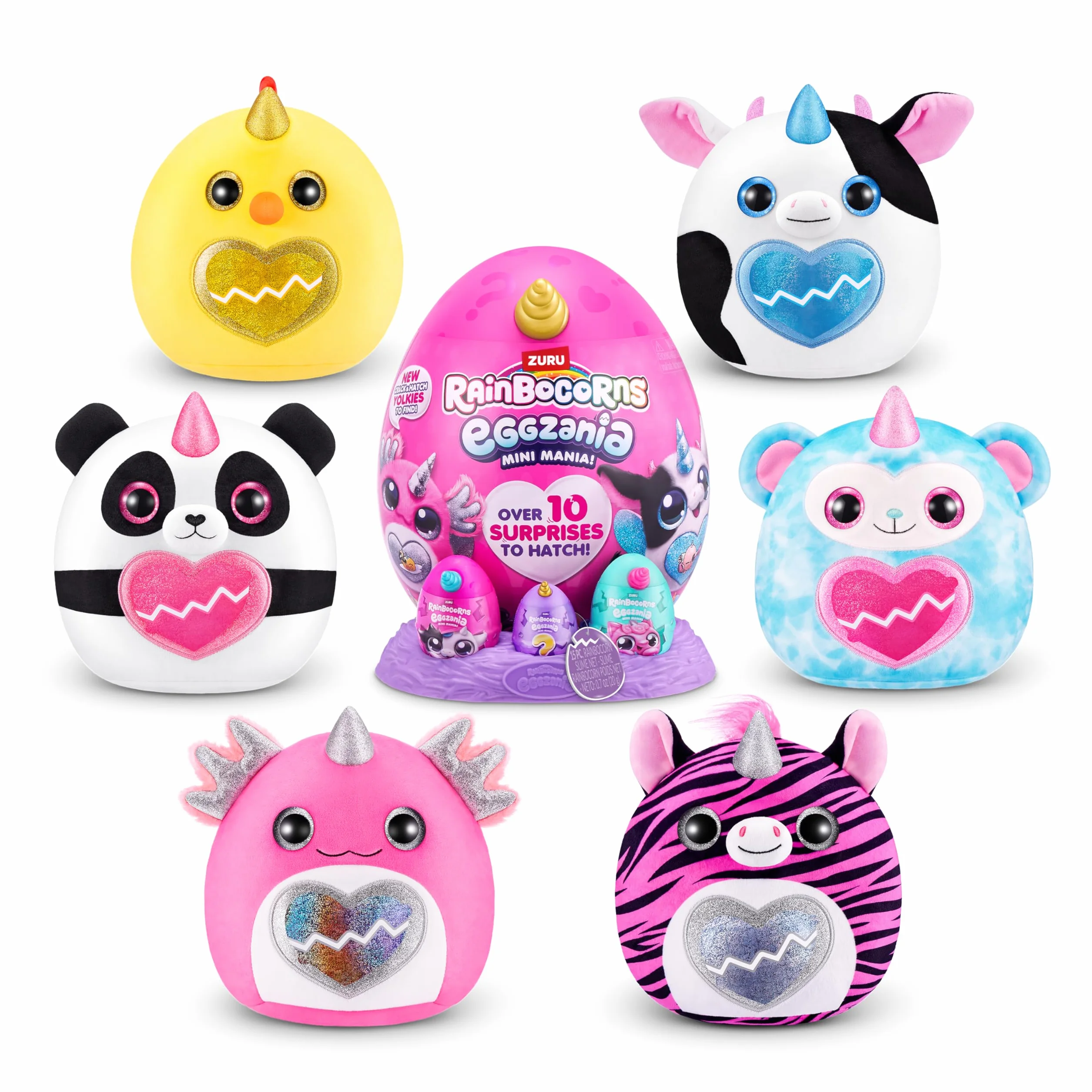 Rainbocorns Eggzania Mini Mania, Panda, by ZURU Plush Surprise Unboxing z miękką zabawką dla zwierząt, pomysł dla dziewczyn z wyobrażoną zabawą (Panda)