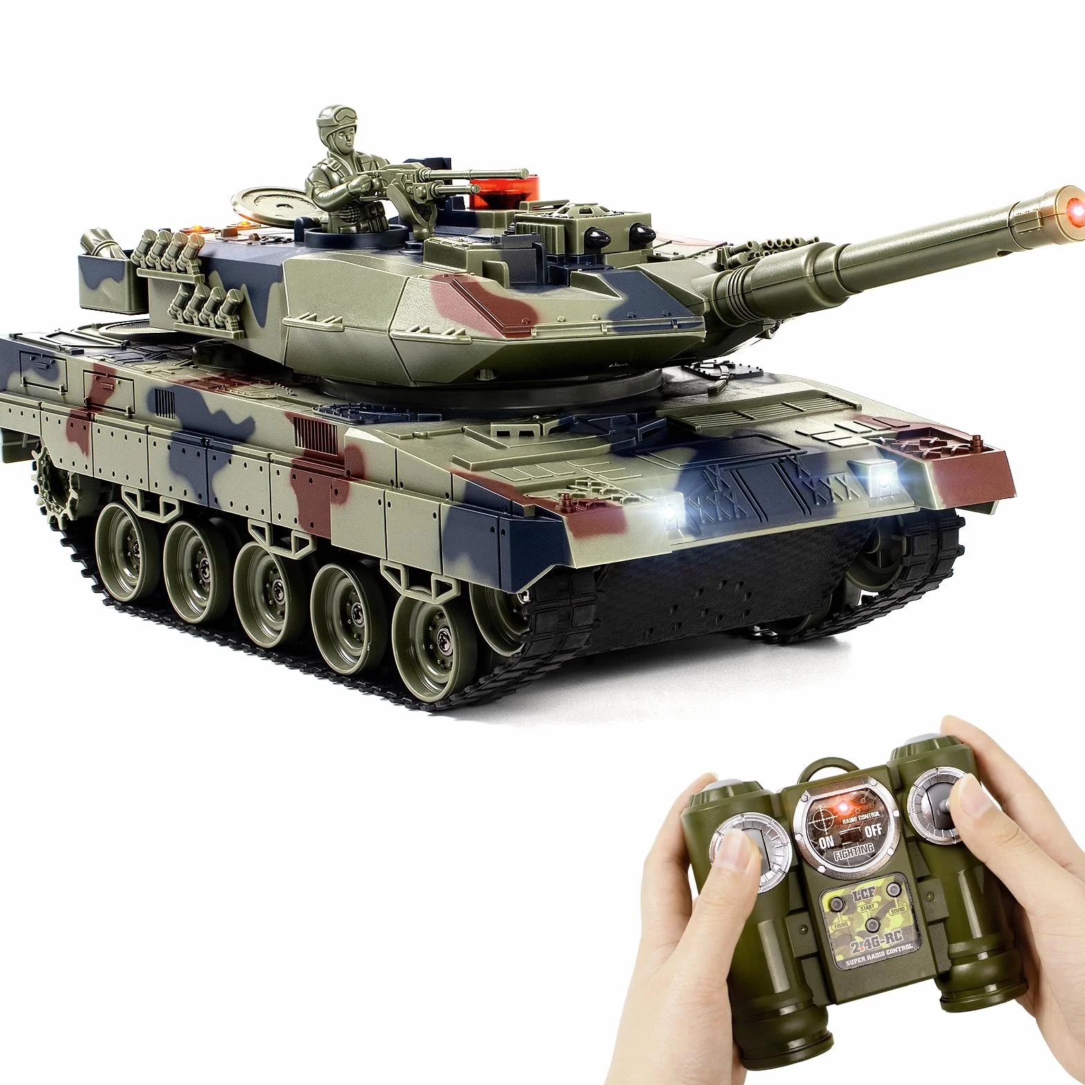 Pilot zdalnego sterowania czołgiem Leopard II 1/24, czołg z efektami dźwiękowymi, dymem i obrotową wieżyczką, realistyczny model czołgu RC dla dorosłych i dzieci
