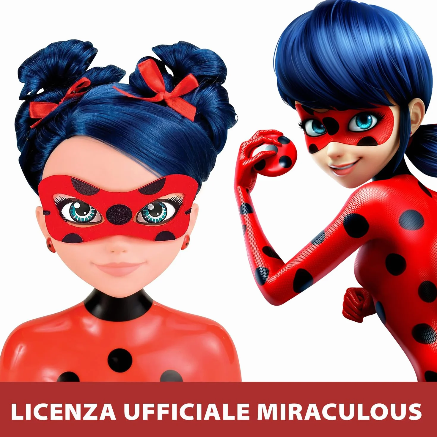 Bandai Miraculous Biedronka – Miraculous Deluxe głowica fryzjerska, 21 cm – głowica fryzjerska Marinette + 30 akcesoriów - P50247