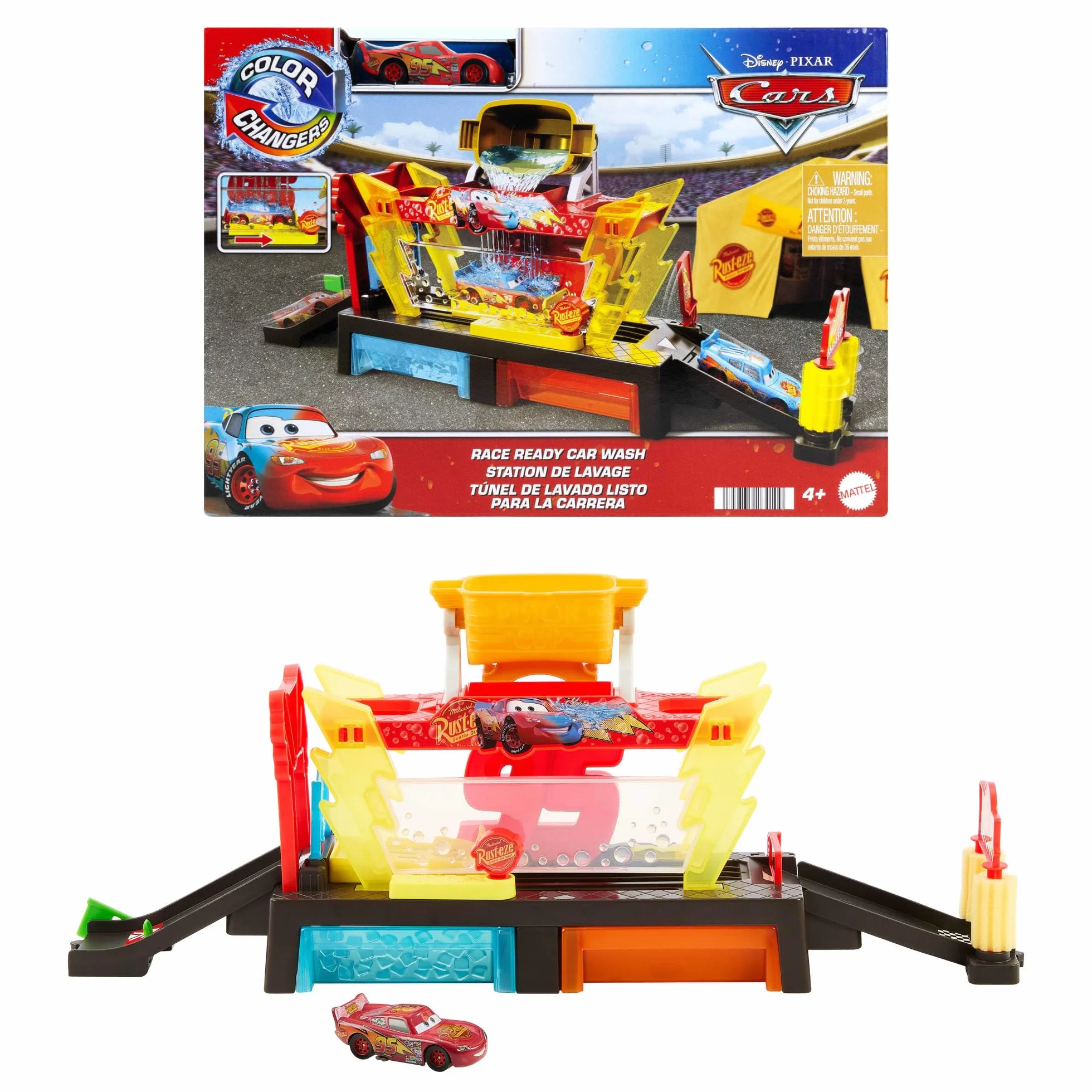 Disney Pixar Auta Myjnia samochodowa Zmiana koloru Zestaw do zabawy(ok. 50 cm długości)nz samochodem zabawką Zygzak McQueen, funkcją zmiany koloru autka i możliwością łączenia z innymi zestawami,JBM70