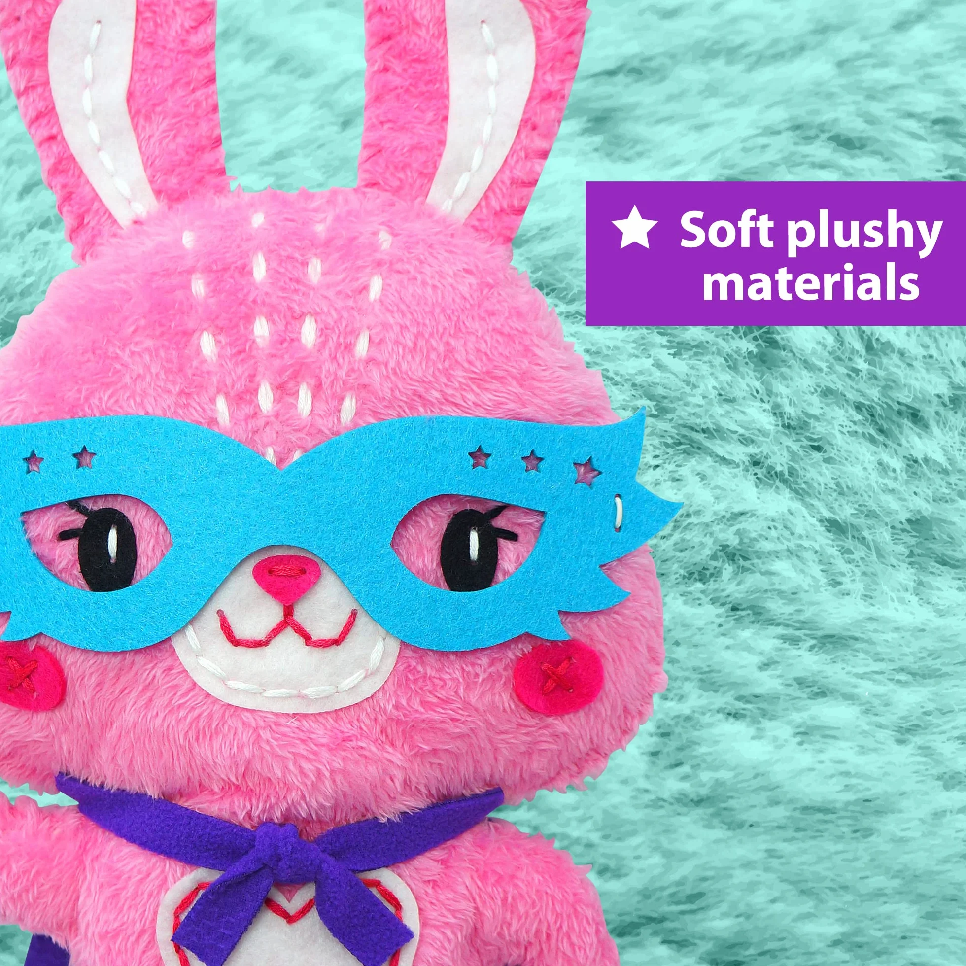 KRAFUN Big Jumbo Bunny Animal Zestaw do szycia dla dzieci Początkujący Moja pierwsza sztuka i rękodzieło, zrób 1 wypchaną lalkę z 2 kostiumami, instrukcjami i pluszowymi materiałami filcowymi