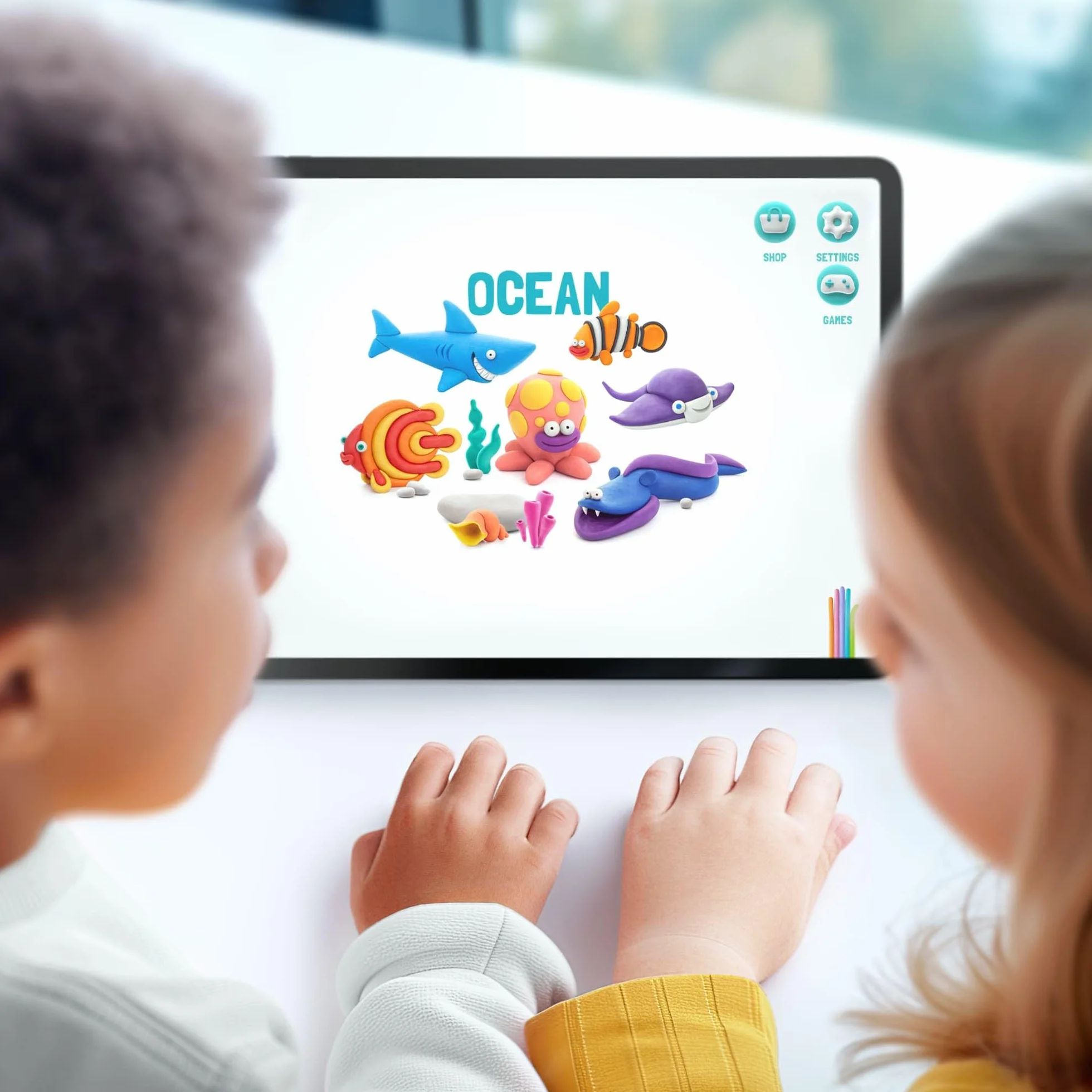 HEY CLAY Ocean: rekin, ośmiornica, zestaw płaszczki - kolorowe modelowanie dzieci - zestaw do suszenia na powietrzu 6 puszek z zabawną interaktywną aplikacją