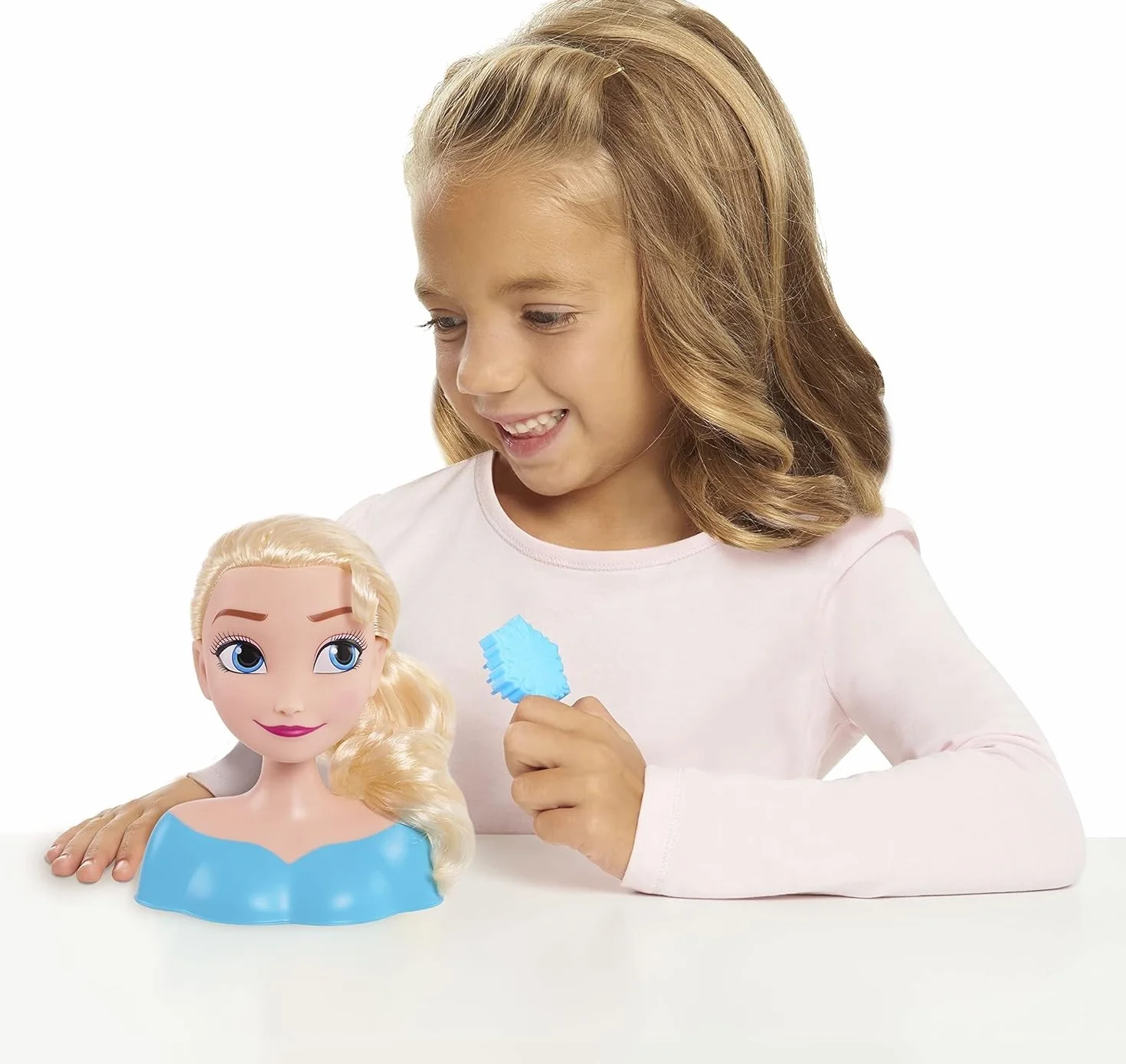 Disney Just Play 87490-JP Frozen Głowa fryzjerska Elsa Mini 14 cm ze szczotką do stylizacji włosów, od 3 lat, czarna