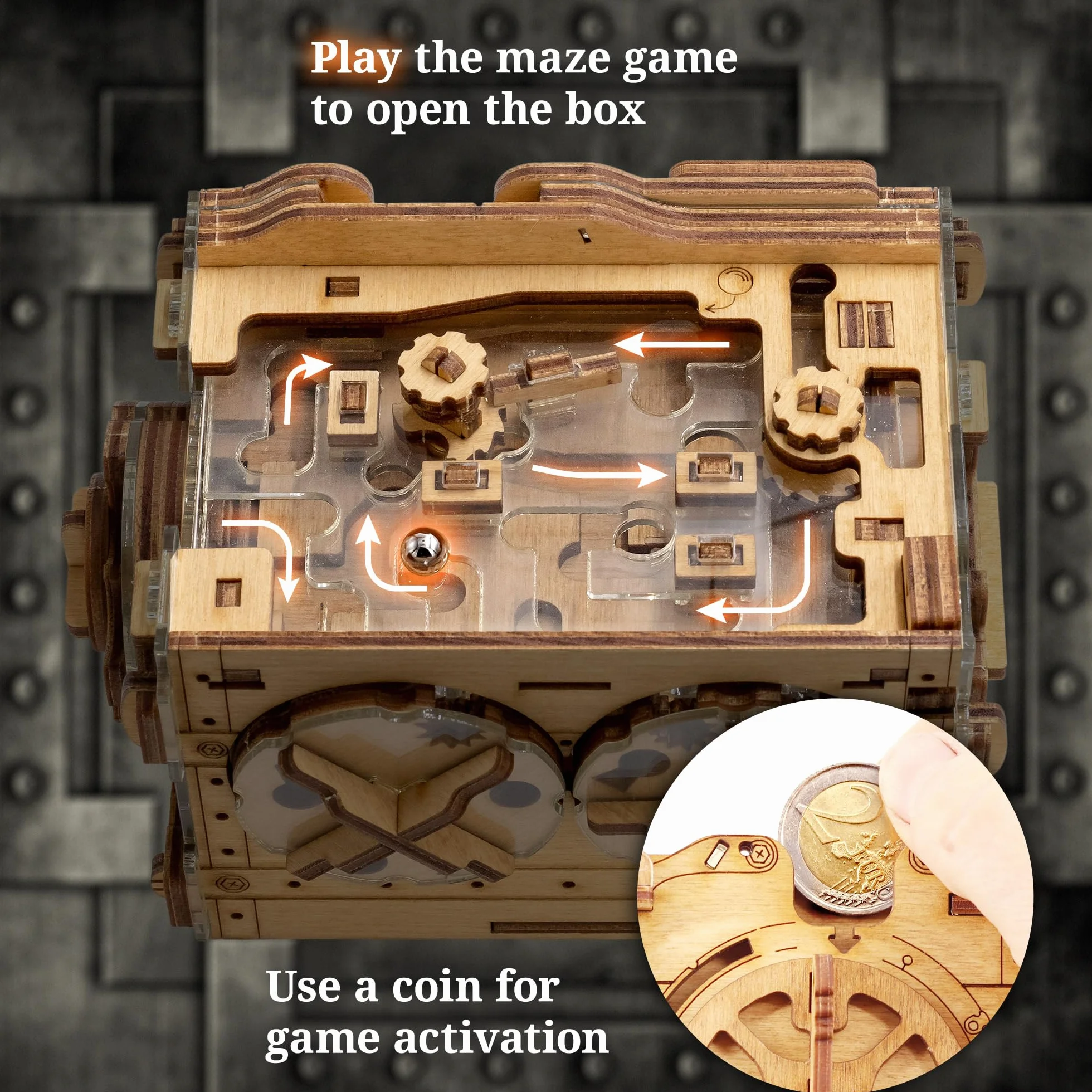 iDventure Amazeing Safe - skarbonka w kształcie kulek, pudełko na prezent, skrzynia skarbów, drewniane puzzle 3D, sekwencyjne puzzle