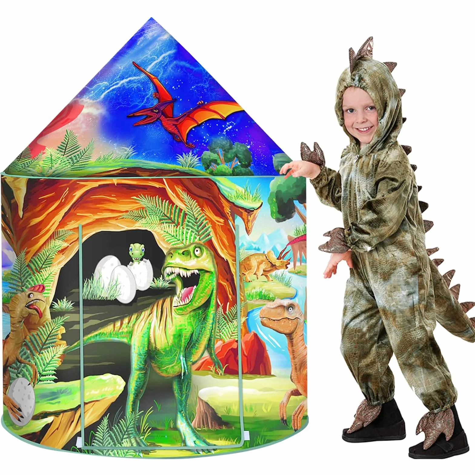 Namiot do zabawy z dinozaurem, dla dzieci, chłopców, dziewcząt, do wewnątrz, na zewnątrz, składany, z przenośną torbą i naklejkami z dinozaurami, zabawki, impreza, urodziny, gra, namioty dla dzieci