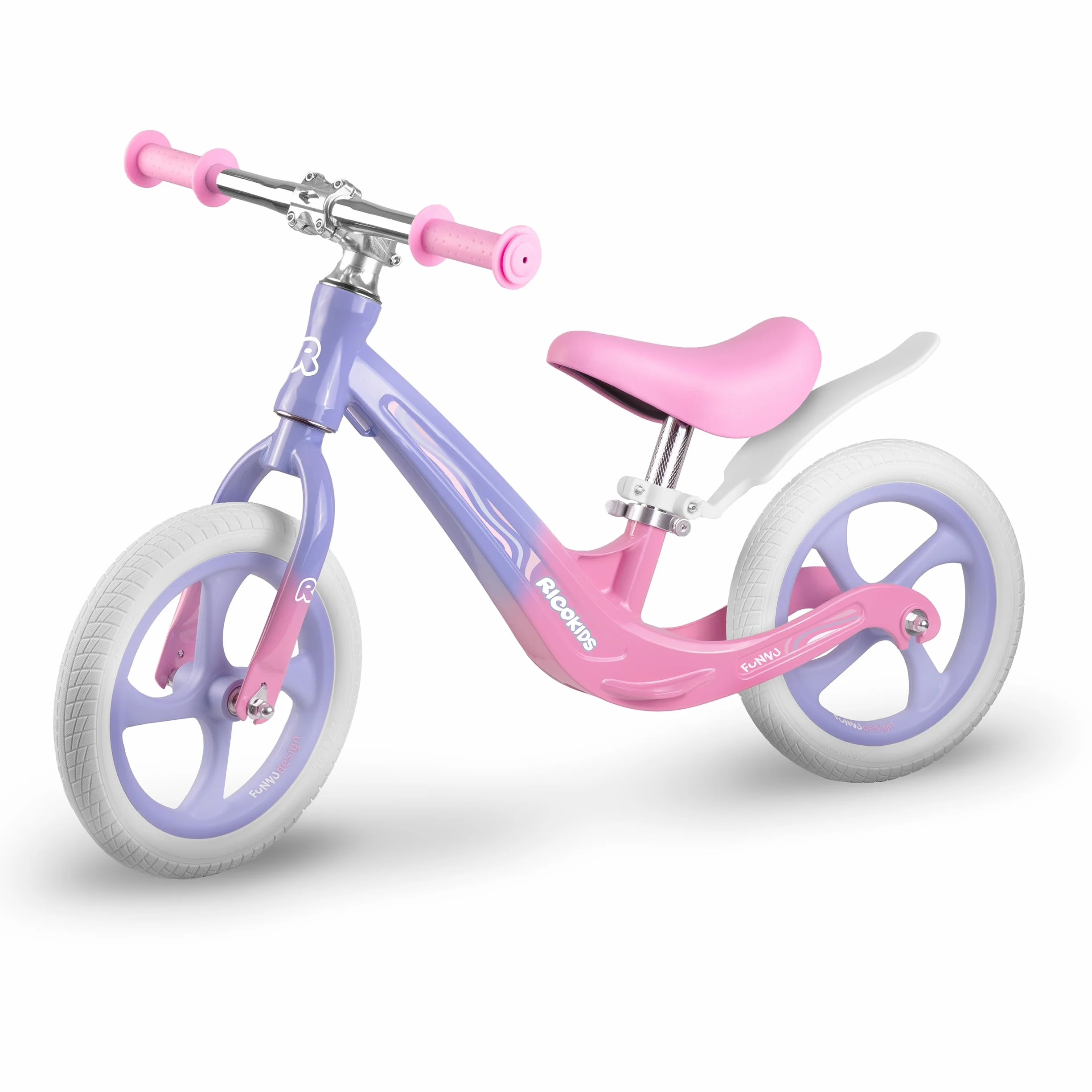 Ricokids Rowerek Biegowy dla Dzieci - Regulowane Siodełko - Opony PU 12'' Odporne na Przebicia - Funnu Niebieski Różowy