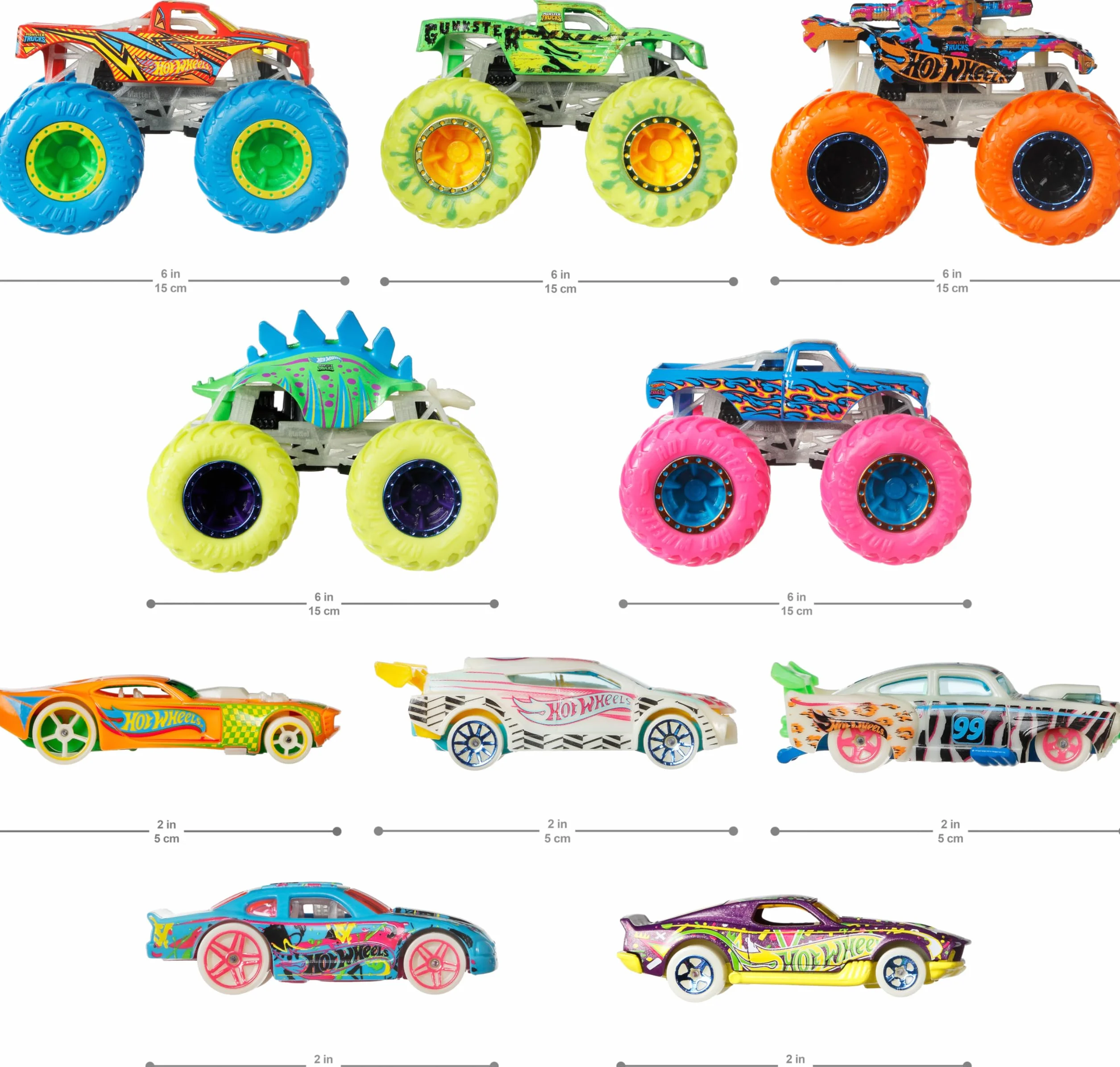 Hot Wheels Monster Trucks Wielopak Z Efektem Świecenia W Ciemności 10 pojazdów Skala 1:64 Hcb57