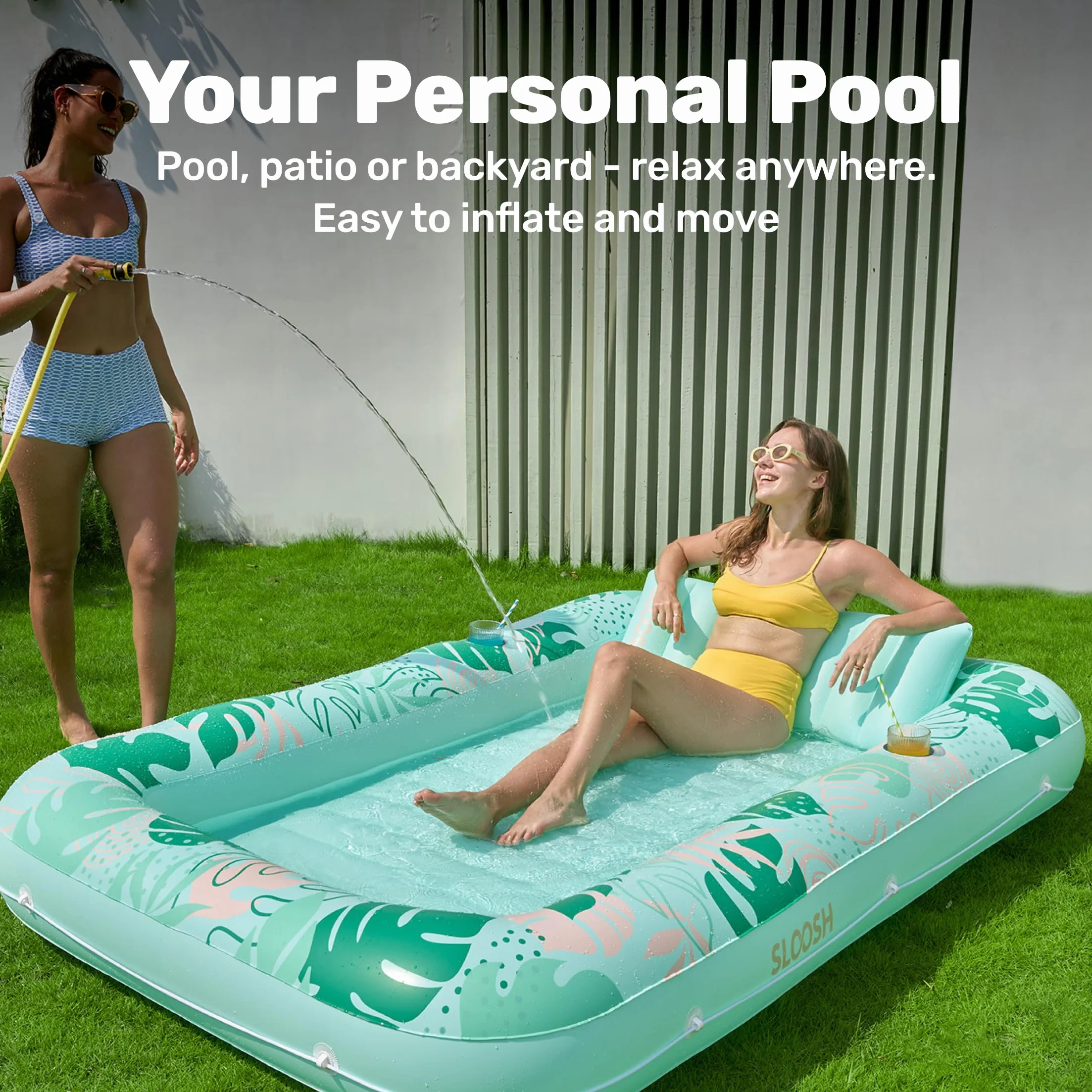 Sloosh Nadmuchiwany leżak do opalania basenem, rozmiar XL, 2,1 x 1,4 m, bardzo duży Suntan Sun Tan Tub for Adults, Bed Blow up, Raft Lounge Floatie, XL-Blushing Pink
