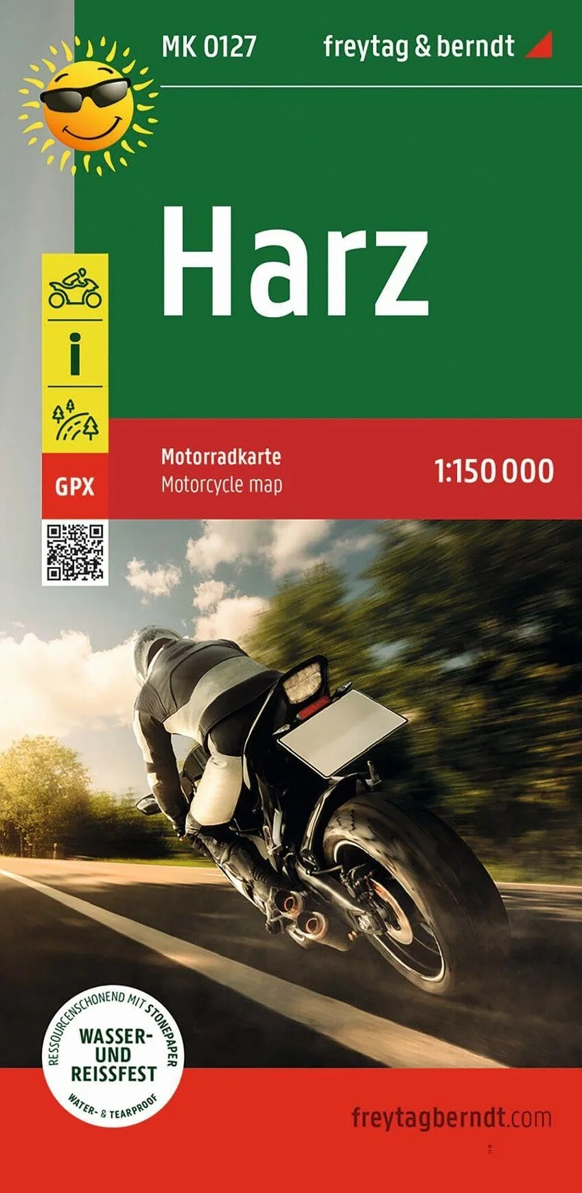 Harz, Motorradkarte 1:150.000, freytag & berndt: Toureninfos, GPX Tracks, wasserfest und reißfest: MK 0127