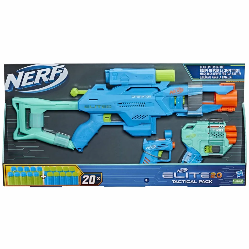 Nerf Elite 2.0 Zestaw taktyczny | 3 Wyrzutnie: Operator BD-2, Trio TD-3, mały blaster Ace SD-1, i 20 strzałek piankowych | Zabawka i pomysł na prezent dla dzieci od 8 lat | Zabawki outdoorowe