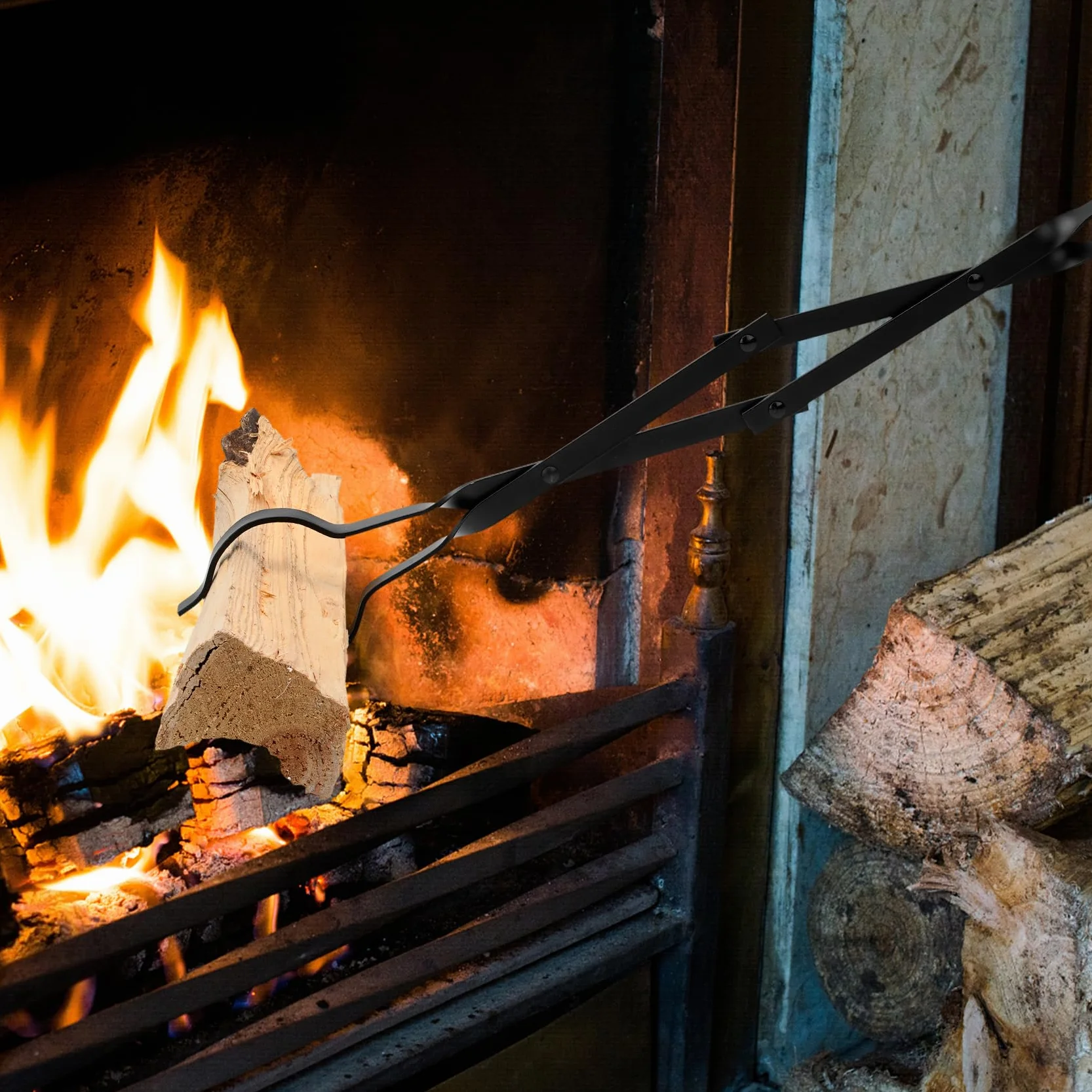 Onlyfire 66cm Szczypce do Kominka, Narzędzie do Paleniska, Szczypce Kominkowe do Palników Kominek Wewnętrzny, Składane do Kompaktowego Przechowywania