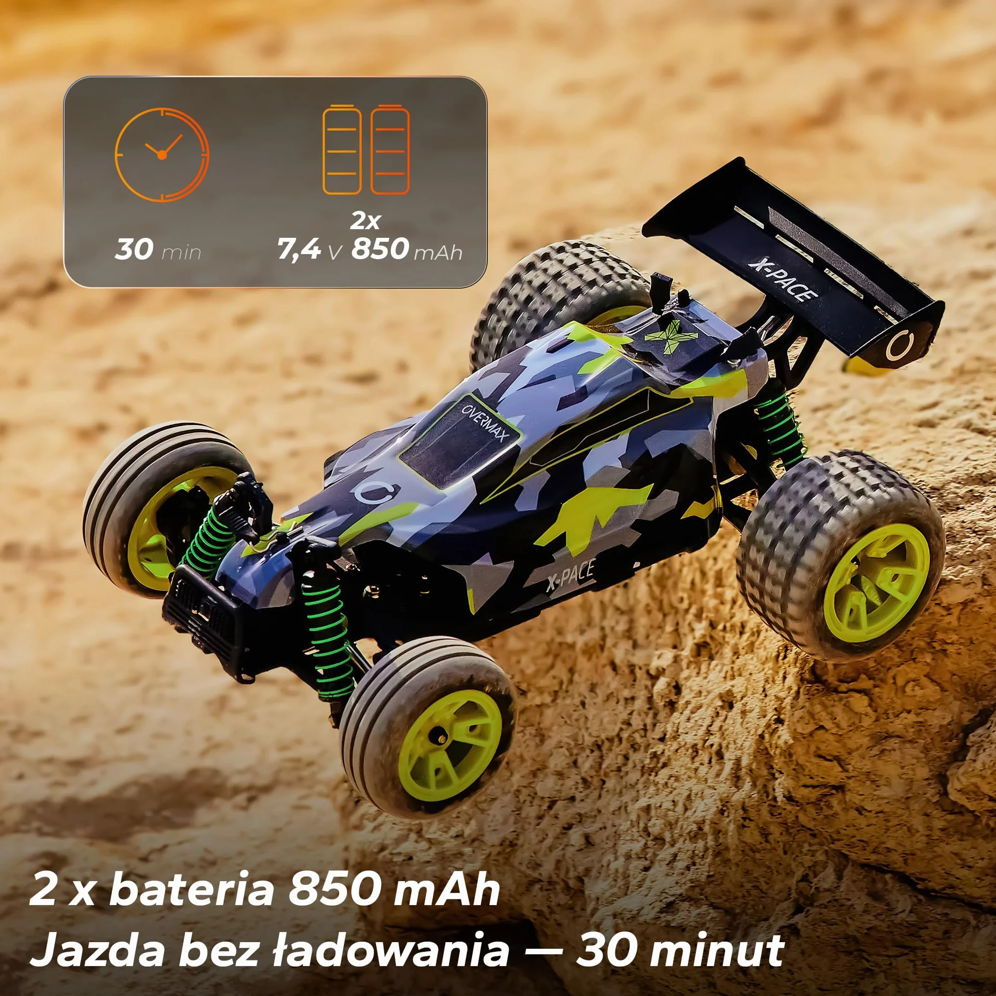 OVERMAX X-Pace 4x4 Samochód Zdalnie Sterowany 1:18 45km/h 100m Bateria Li-ion 850mAh LED