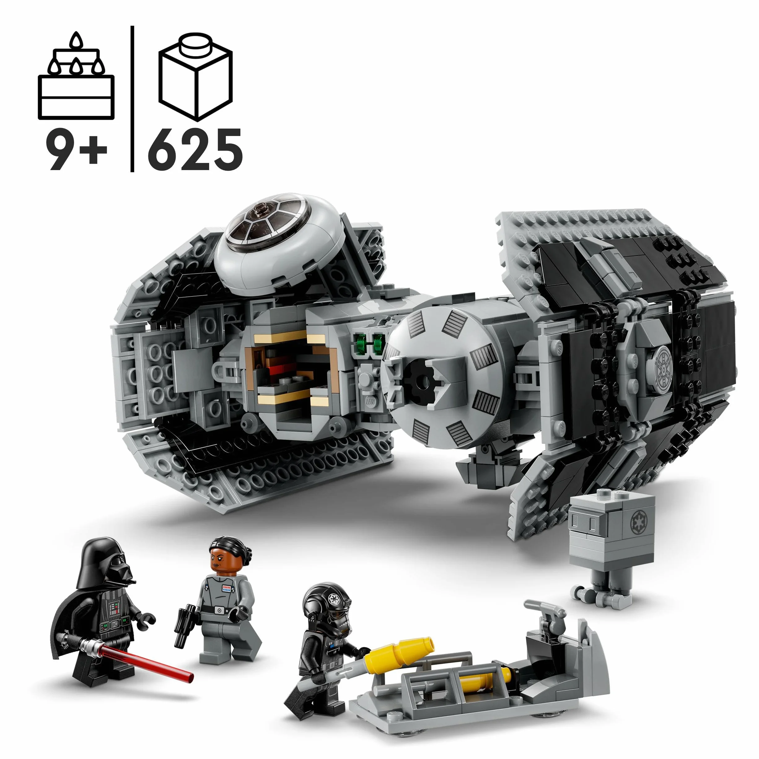 LEGO Star Wars Bombowiec TIE Model z Klocków, Zabawka dla Dziecka, Statek Gwiezdny z Minifigurką Dartha Vadera z Mieczem Świetlnym i Figurką Droida GNK, Pomysł na Prezent, 75347